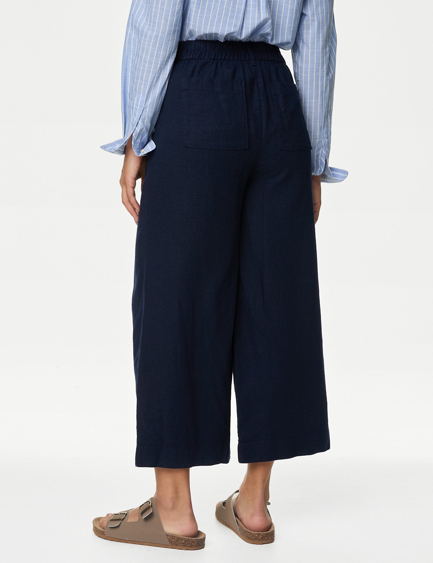 Linen Rich Wide Leg Cropped Trousers