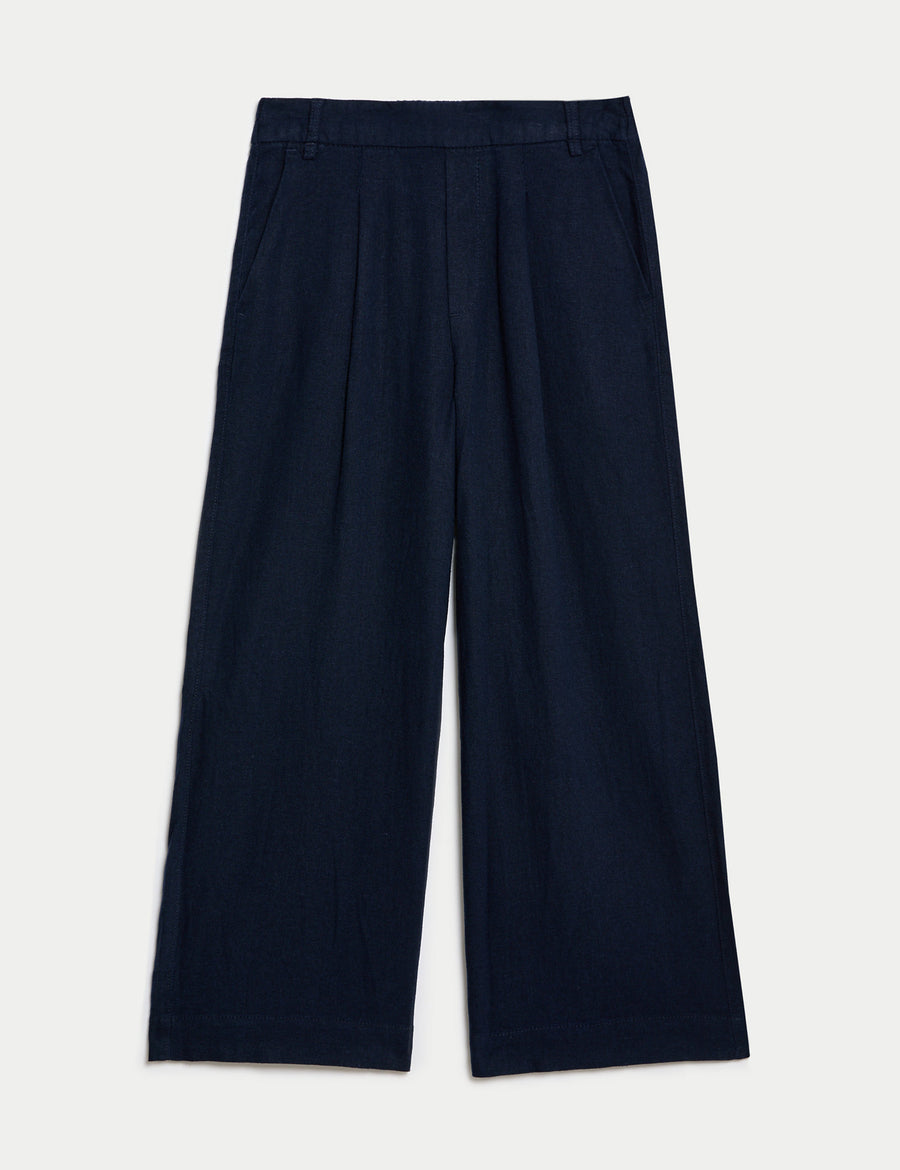 Linen Rich Wide Leg Cropped Trousers