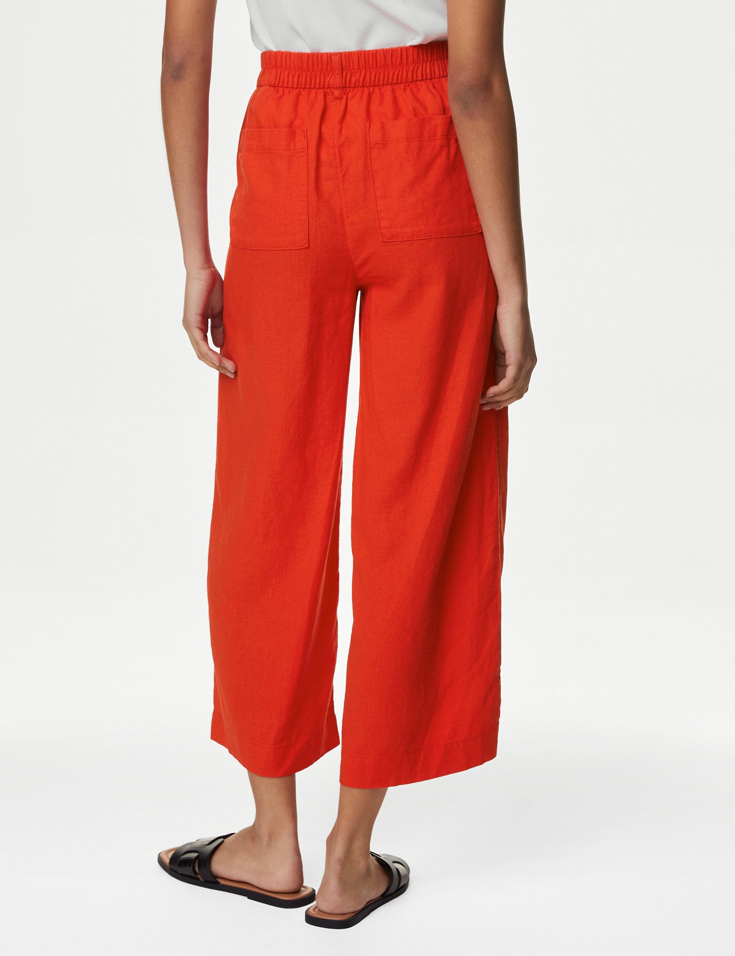 Linen Rich Wide Leg Cropped Trousers