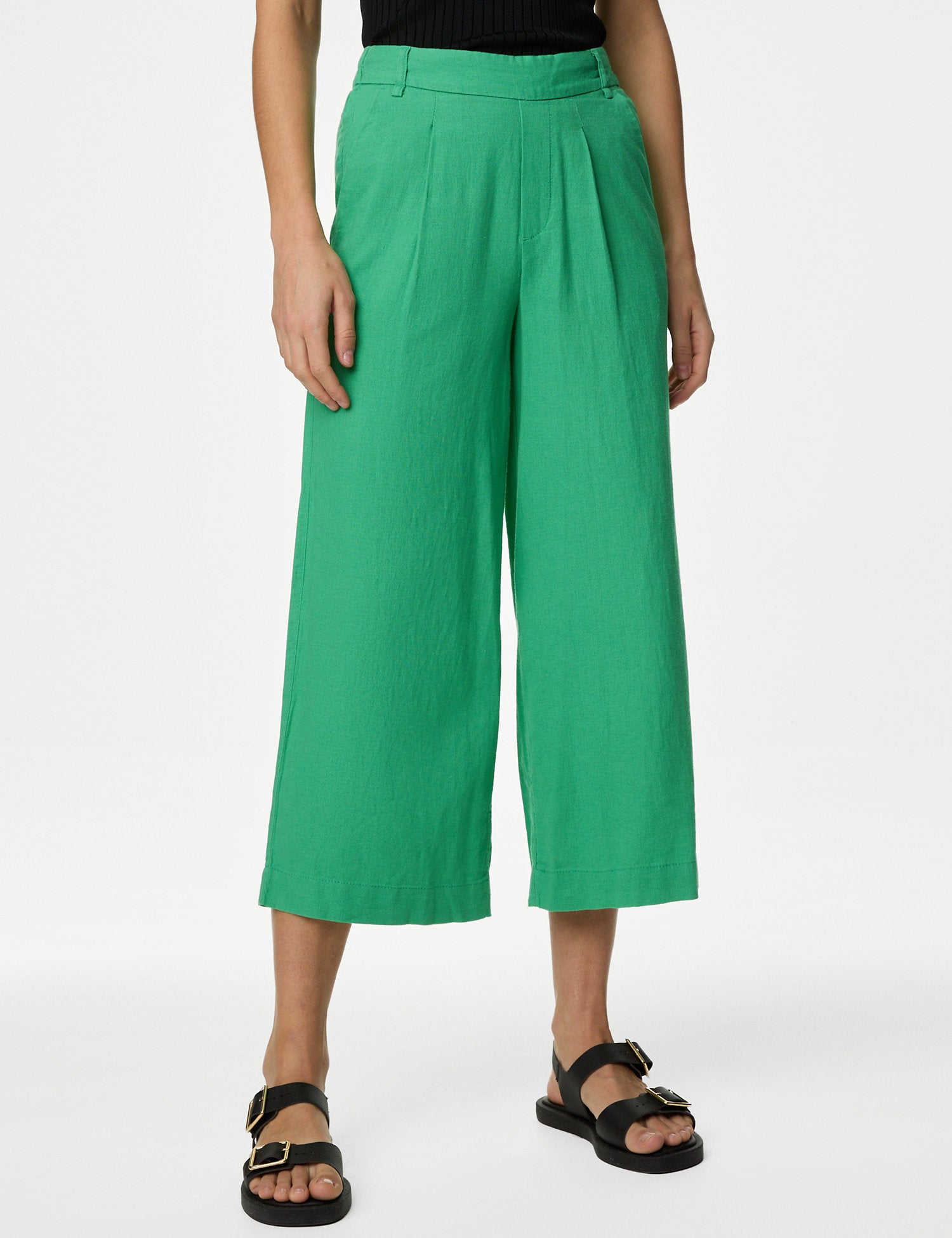 Linen Rich Wide Leg Cropped Trousers