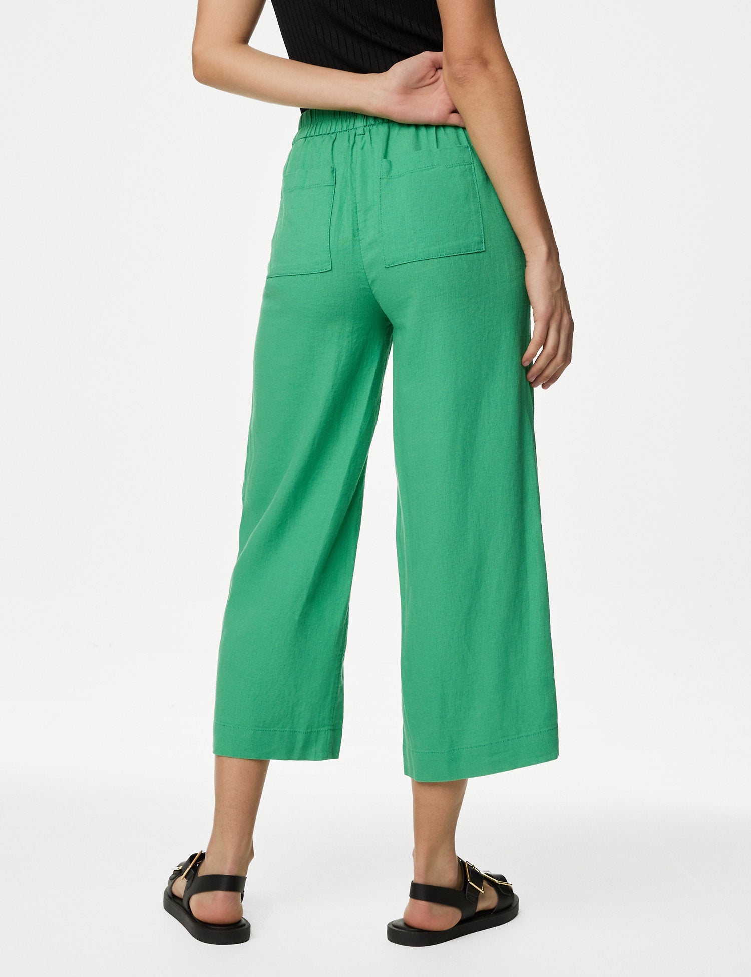 Linen Rich Wide Leg Cropped Trousers