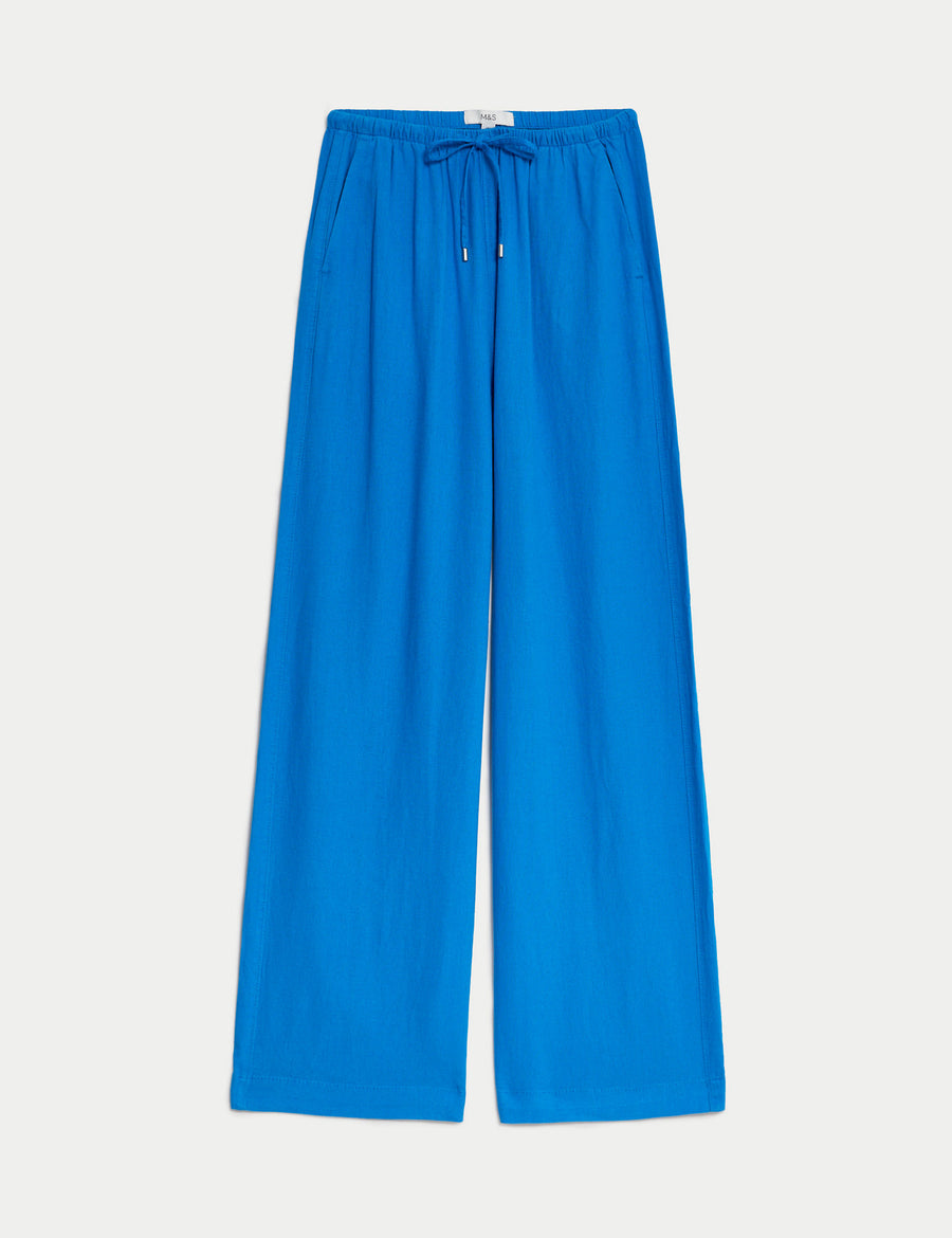 Linen Blend Wide Leg Trousers