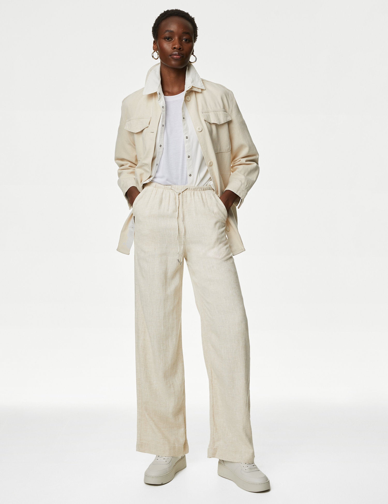 Linen Rich Wide Leg Trousers