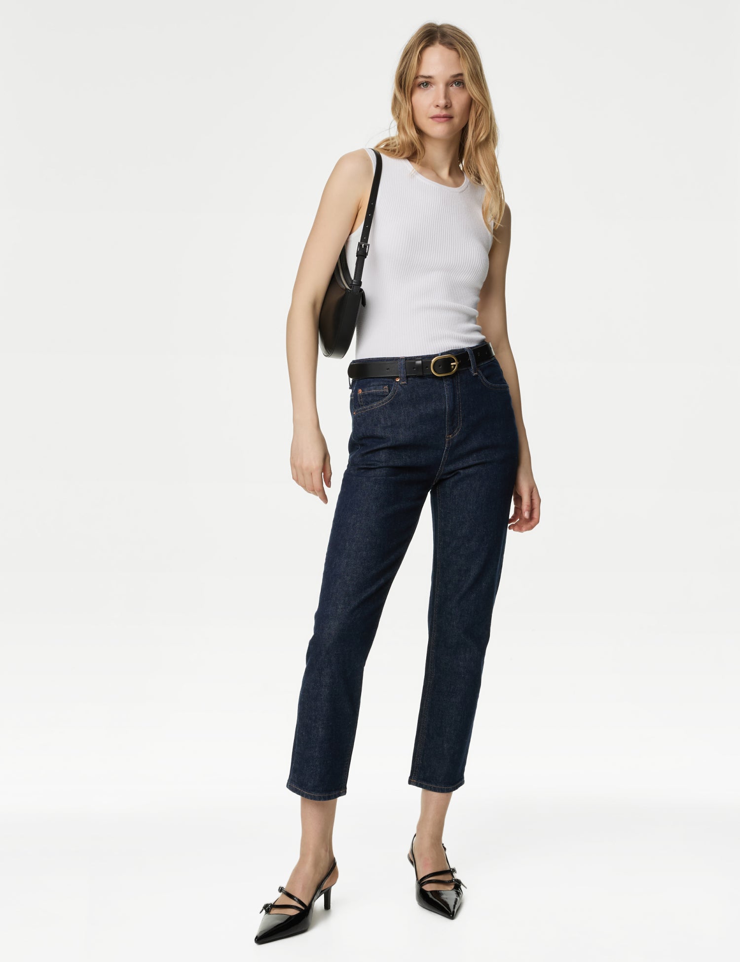 High Waisted Slim Fit Cropped Jeans