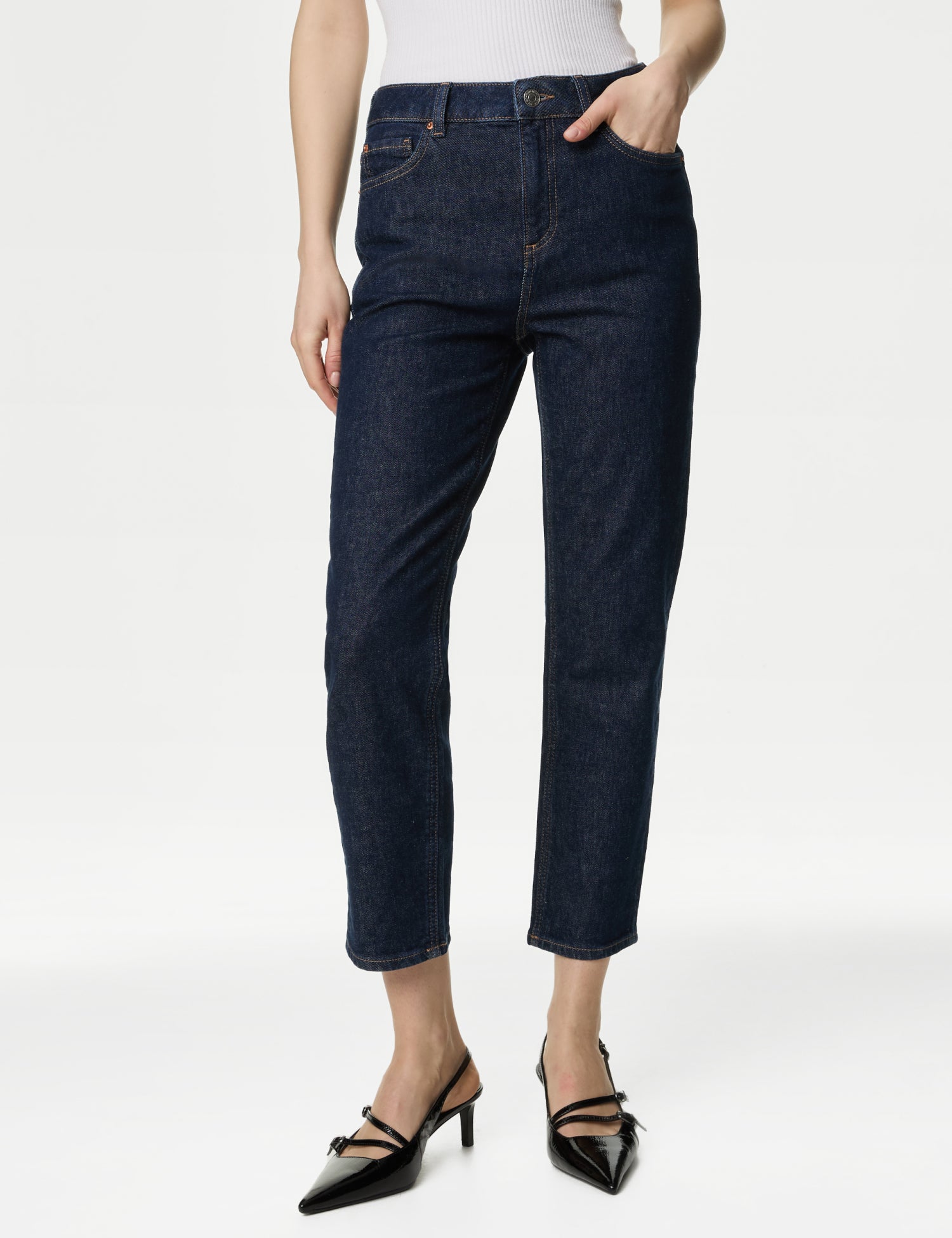 High Waisted Slim Fit Cropped Jeans