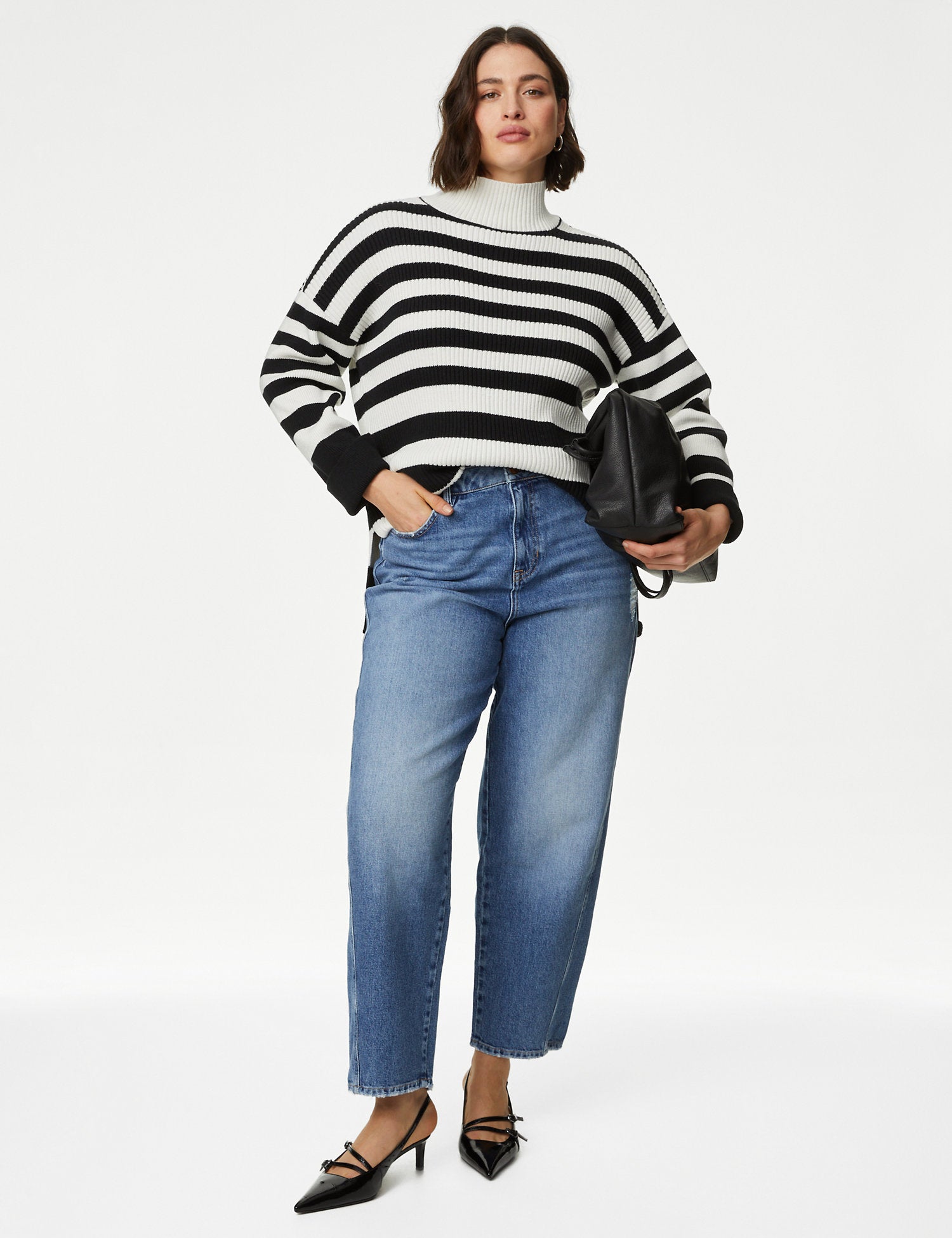 High Waisted Carrot Leg Ankle Grazer Jeans