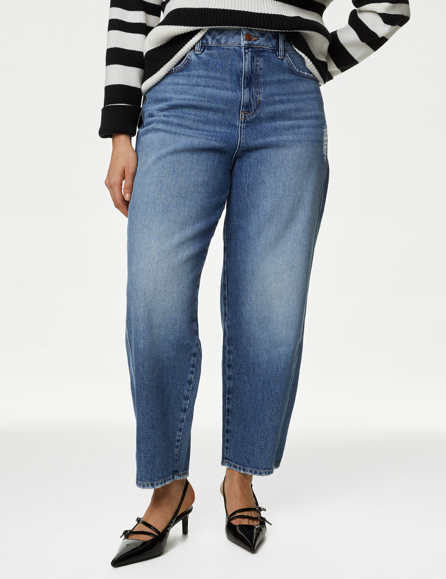 High Waisted Carrot Leg Ankle Grazer Jeans