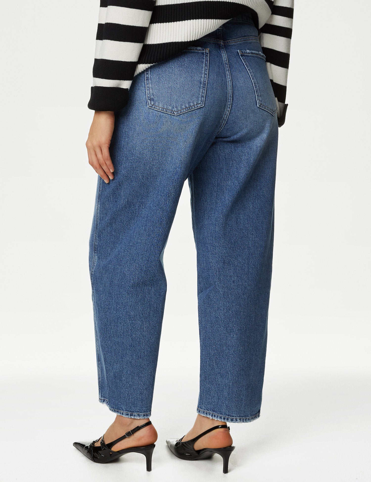 High Waisted Carrot Leg Ankle Grazer Jeans