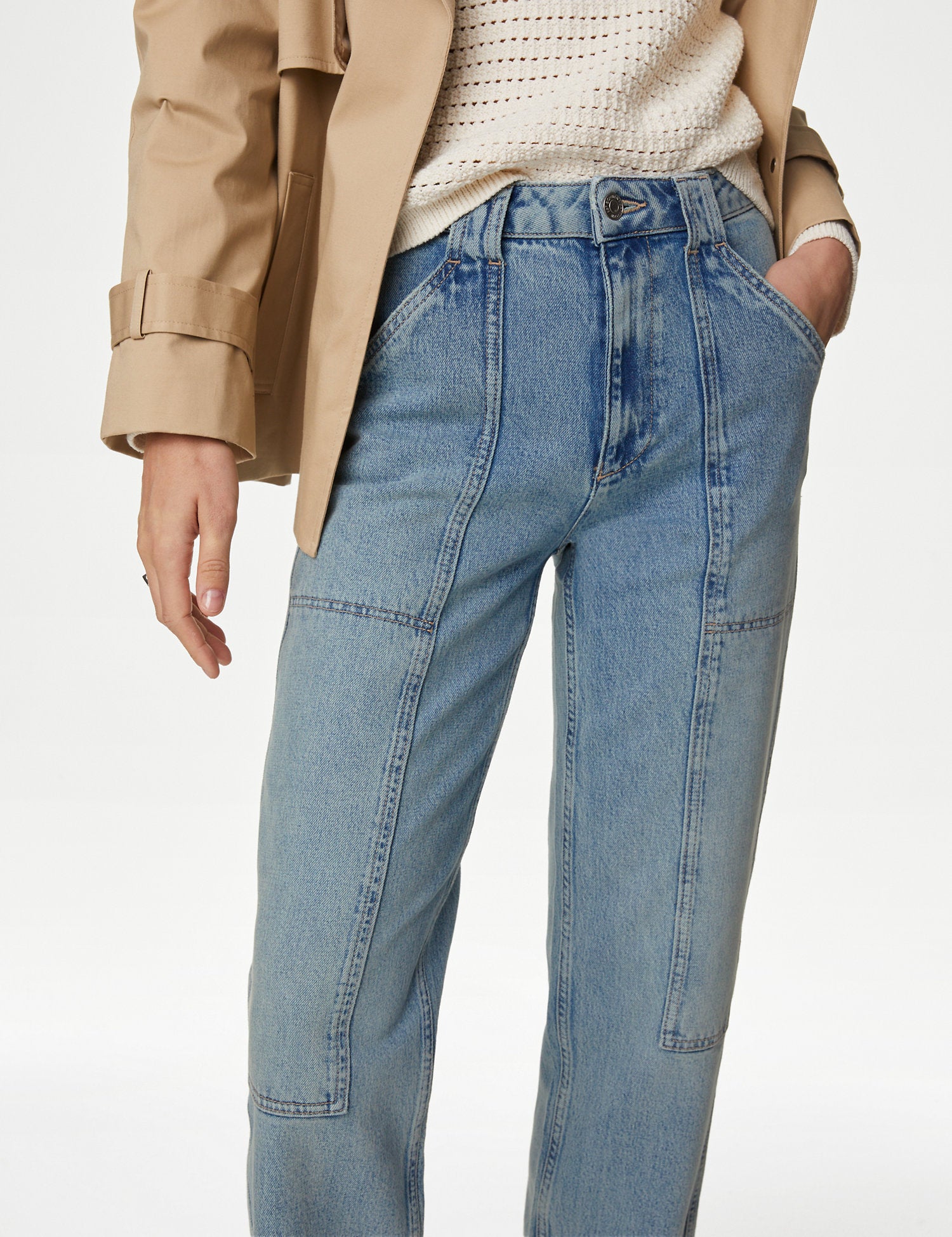 Mid Rise Cargo Ankle Grazer Jeans