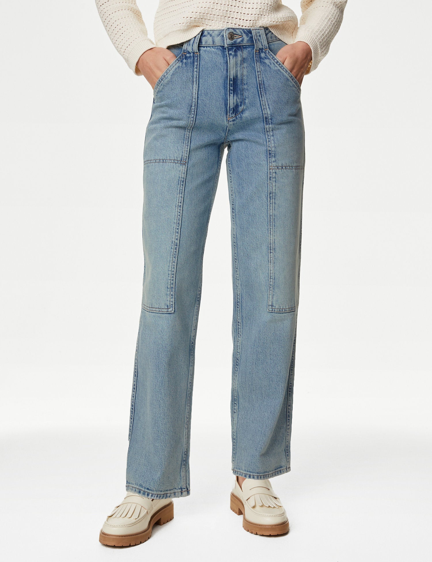 Mid Rise Cargo Ankle Grazer Jeans