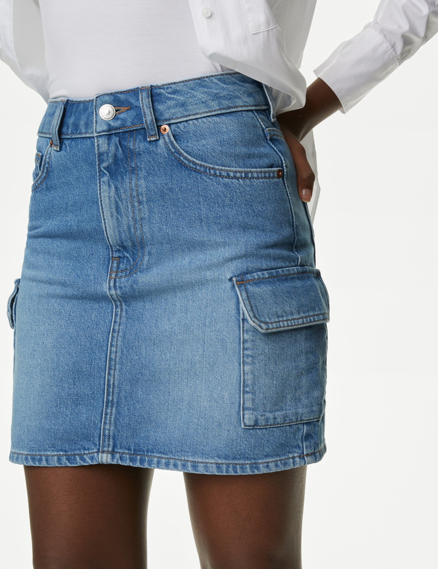 Denim Mini Cargo Skirt