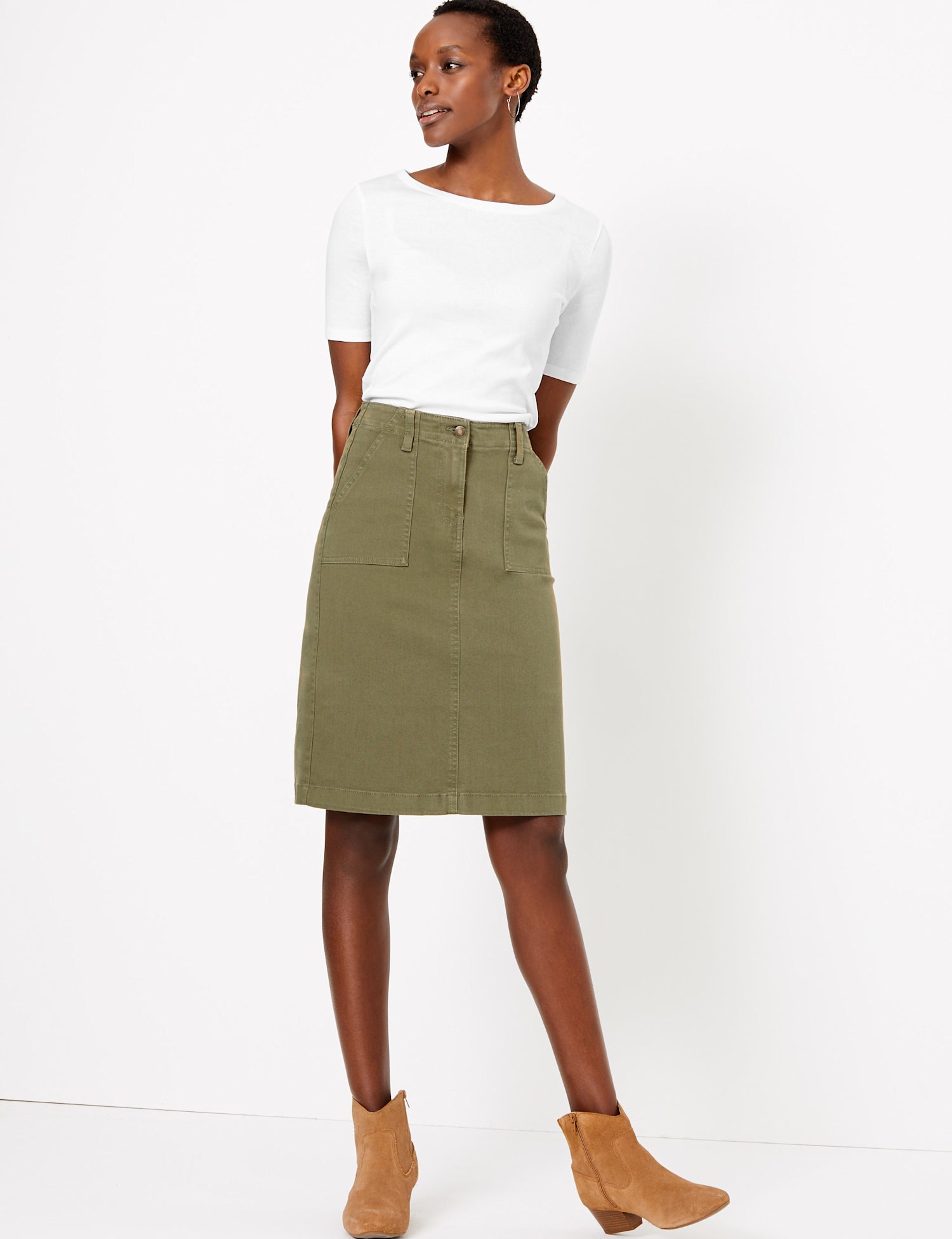 Denim Utility Midi Skirt
