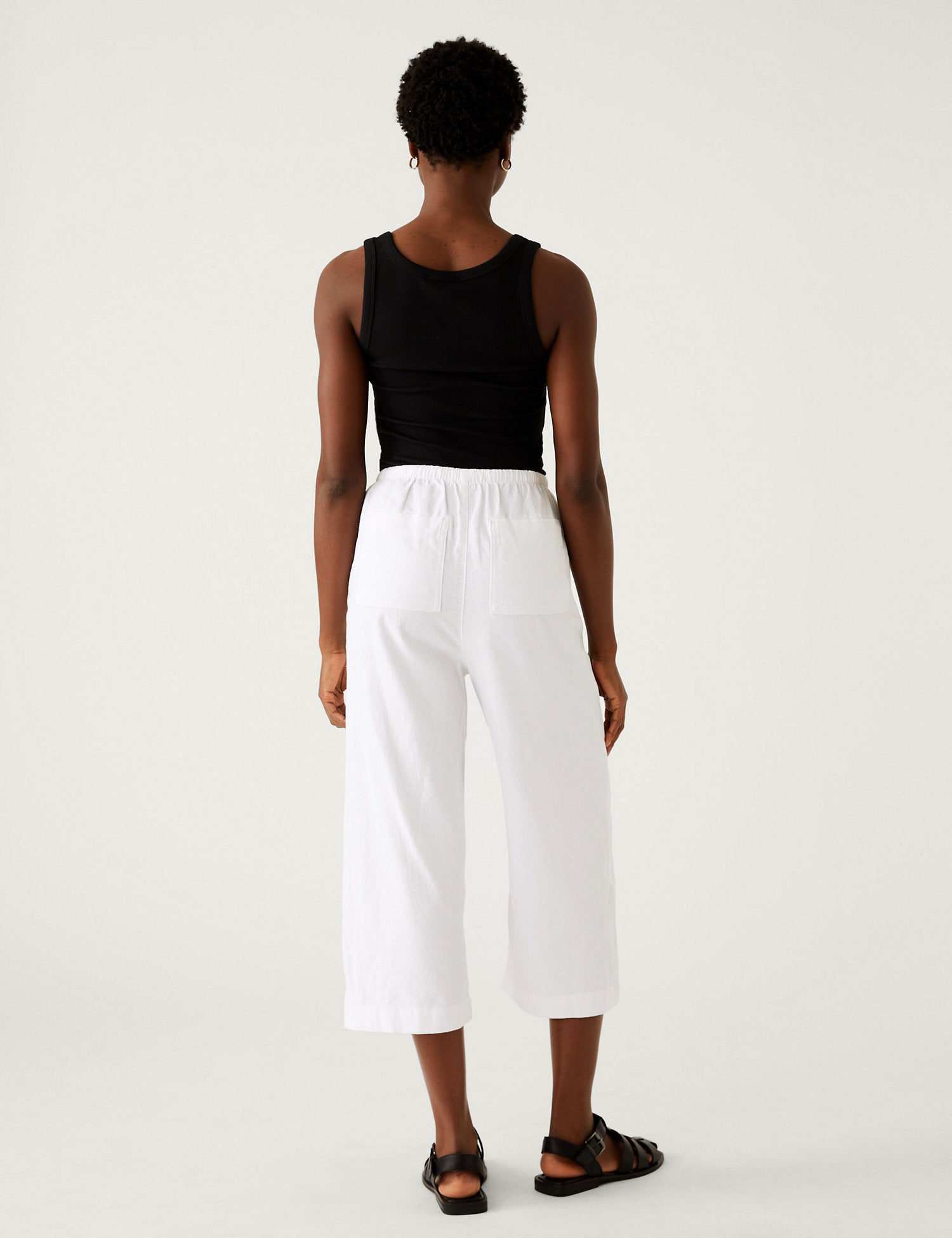 Linen Rich Striped Wide Leg Cropped Trousers