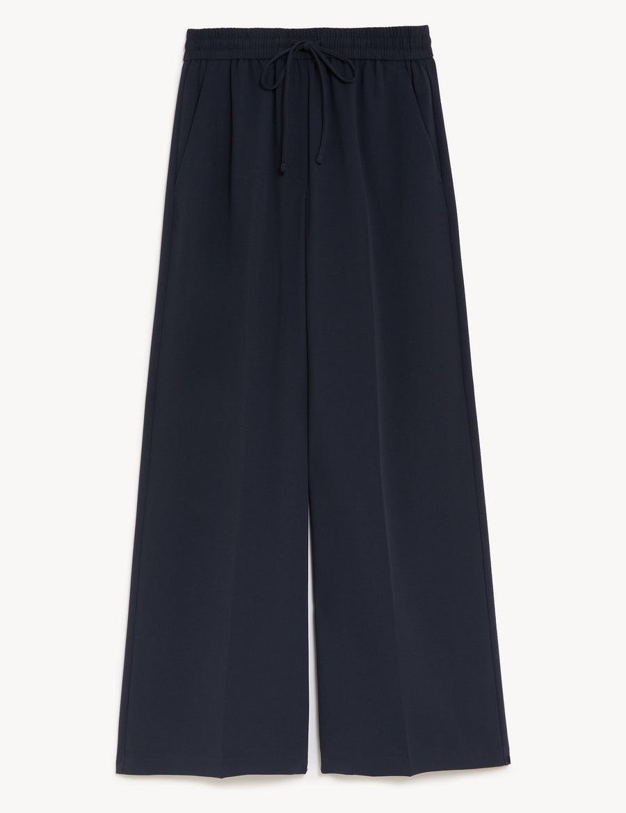 Crepe Drawstring Wide Leg Trousers