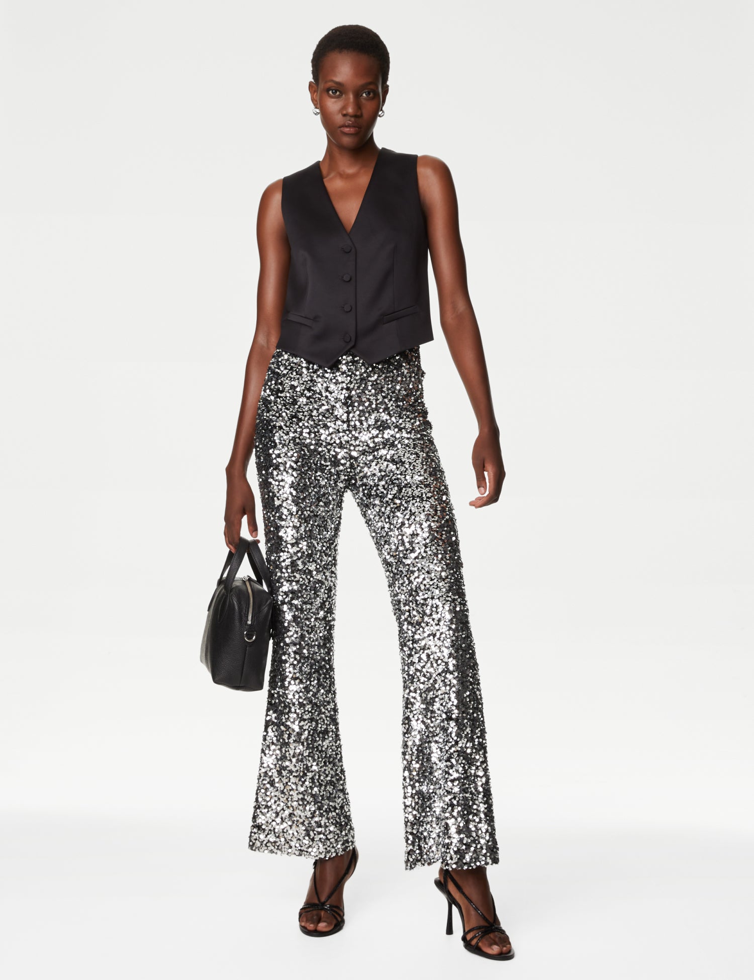 Velvet Sequin Slim Fit Flared Trousers