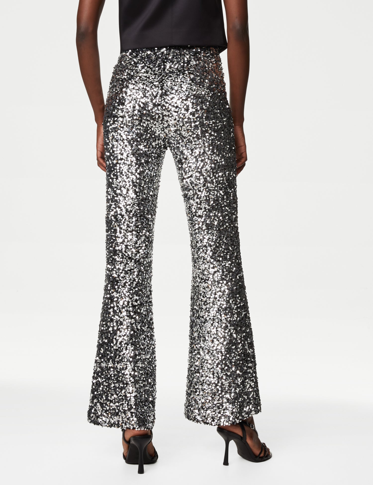 Velvet Sequin Slim Fit Flared Trousers