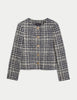 Tweed Checked Collarless Short Jacket