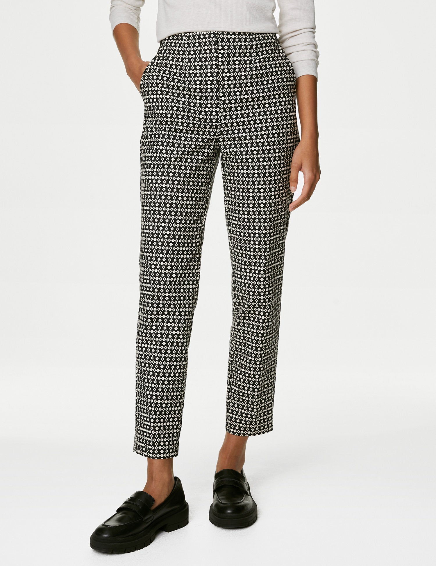 Cotton Rich Printed Slim Fit Trousers