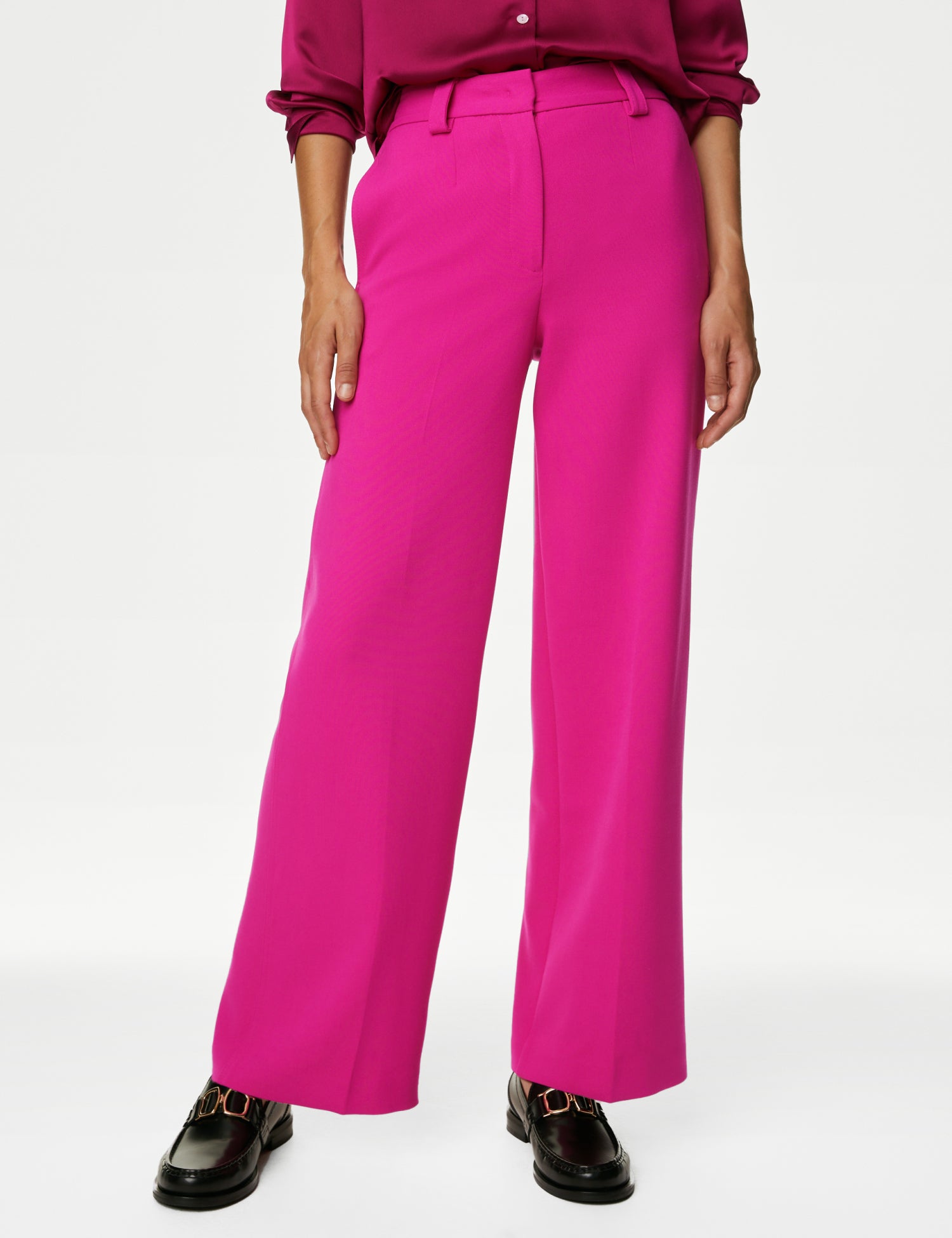 Crepe Tab Detail Wide Leg Trousers