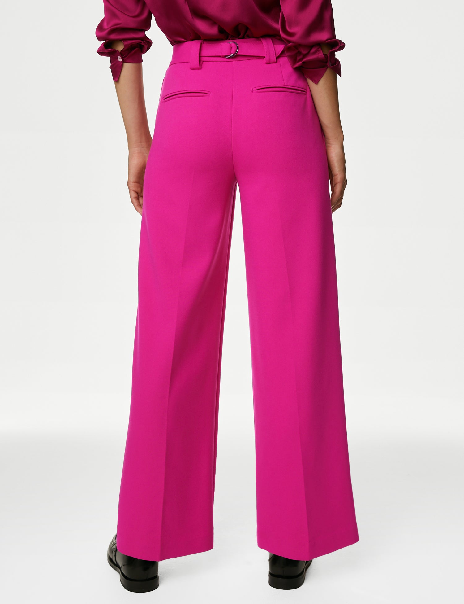 Crepe Tab Detail Wide Leg Trousers