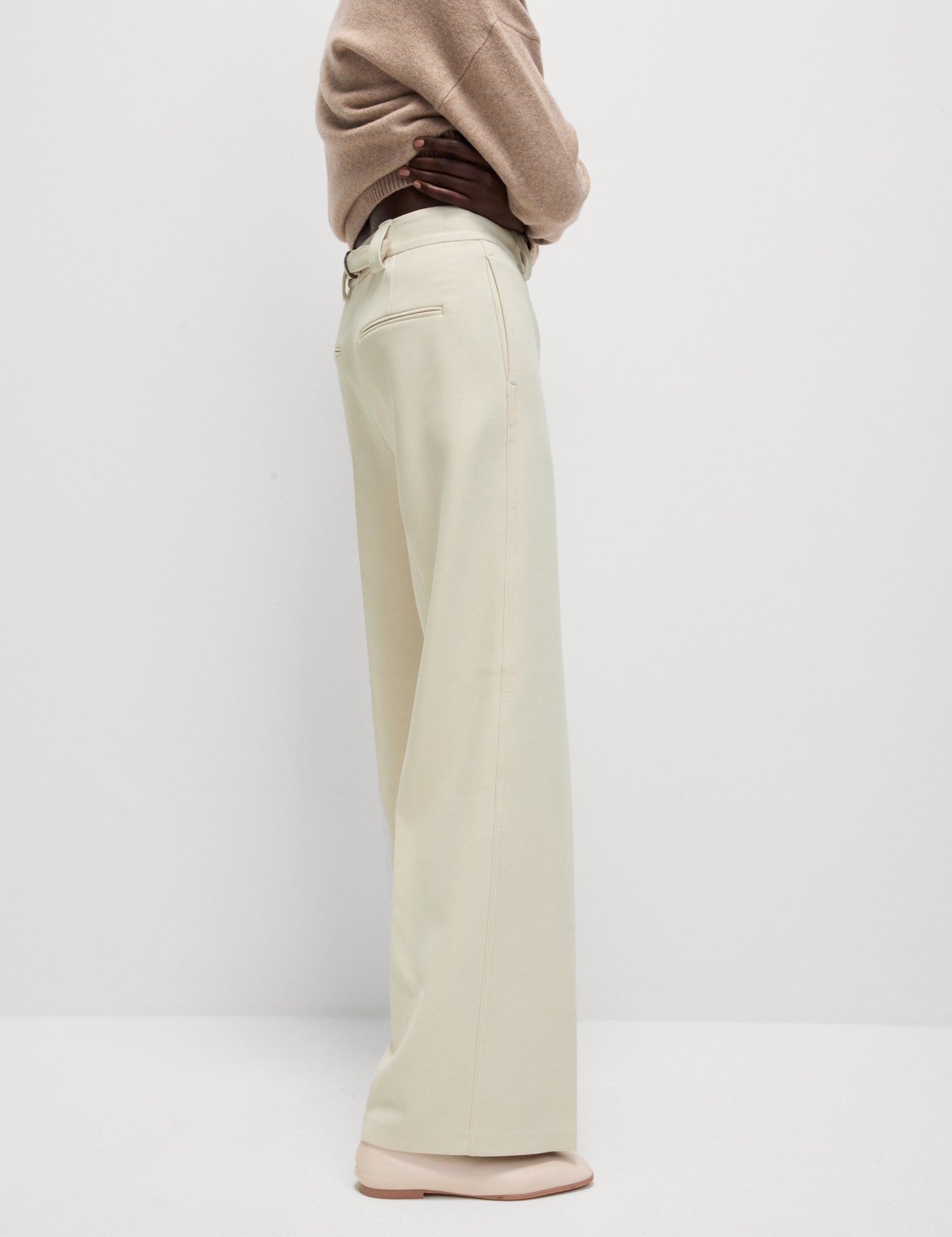 Crepe Tab Detail Wide Leg Trousers