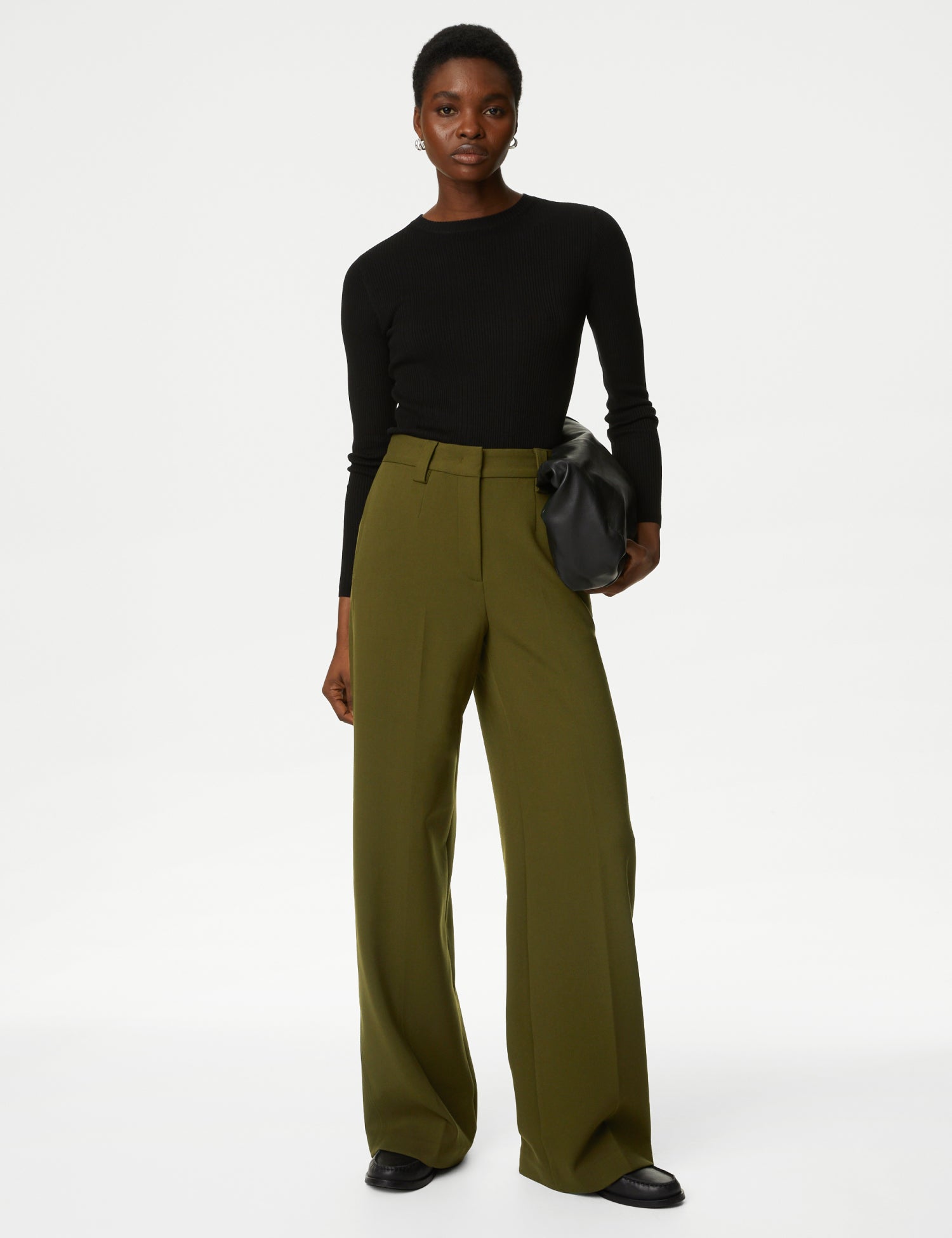 Crepe Tab Detail Wide Leg Trousers