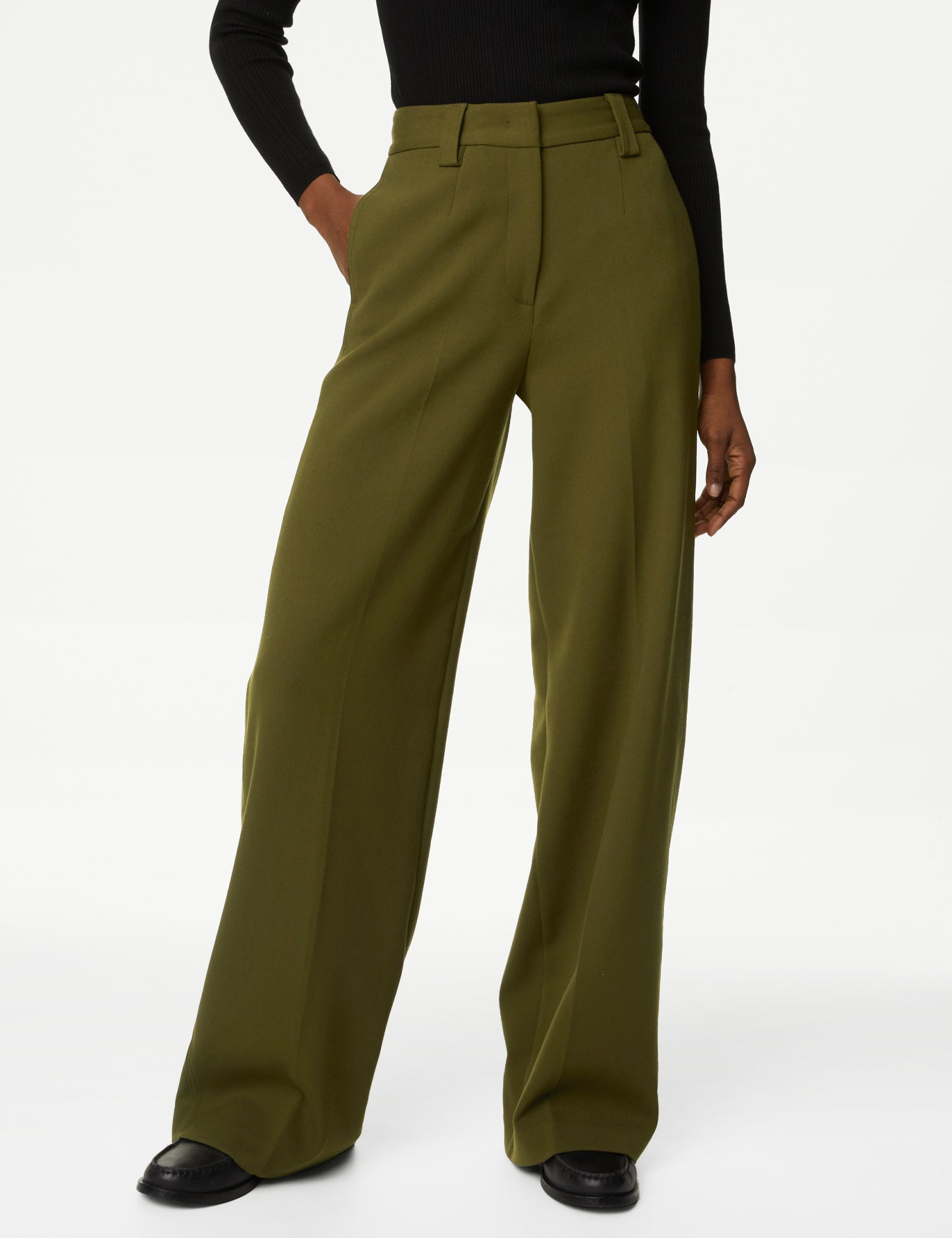 Crepe Tab Detail Wide Leg Trousers