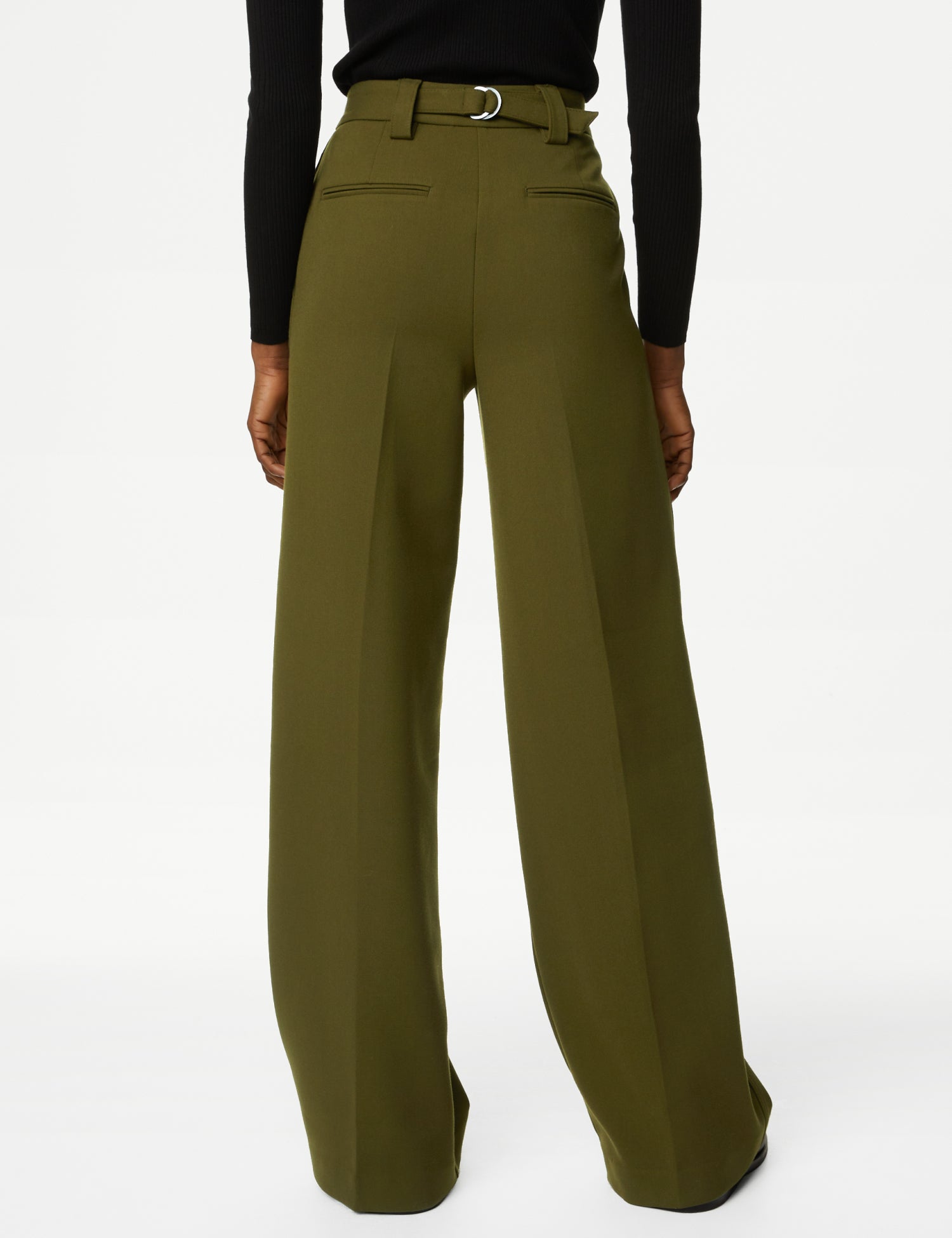 Crepe Tab Detail Wide Leg Trousers