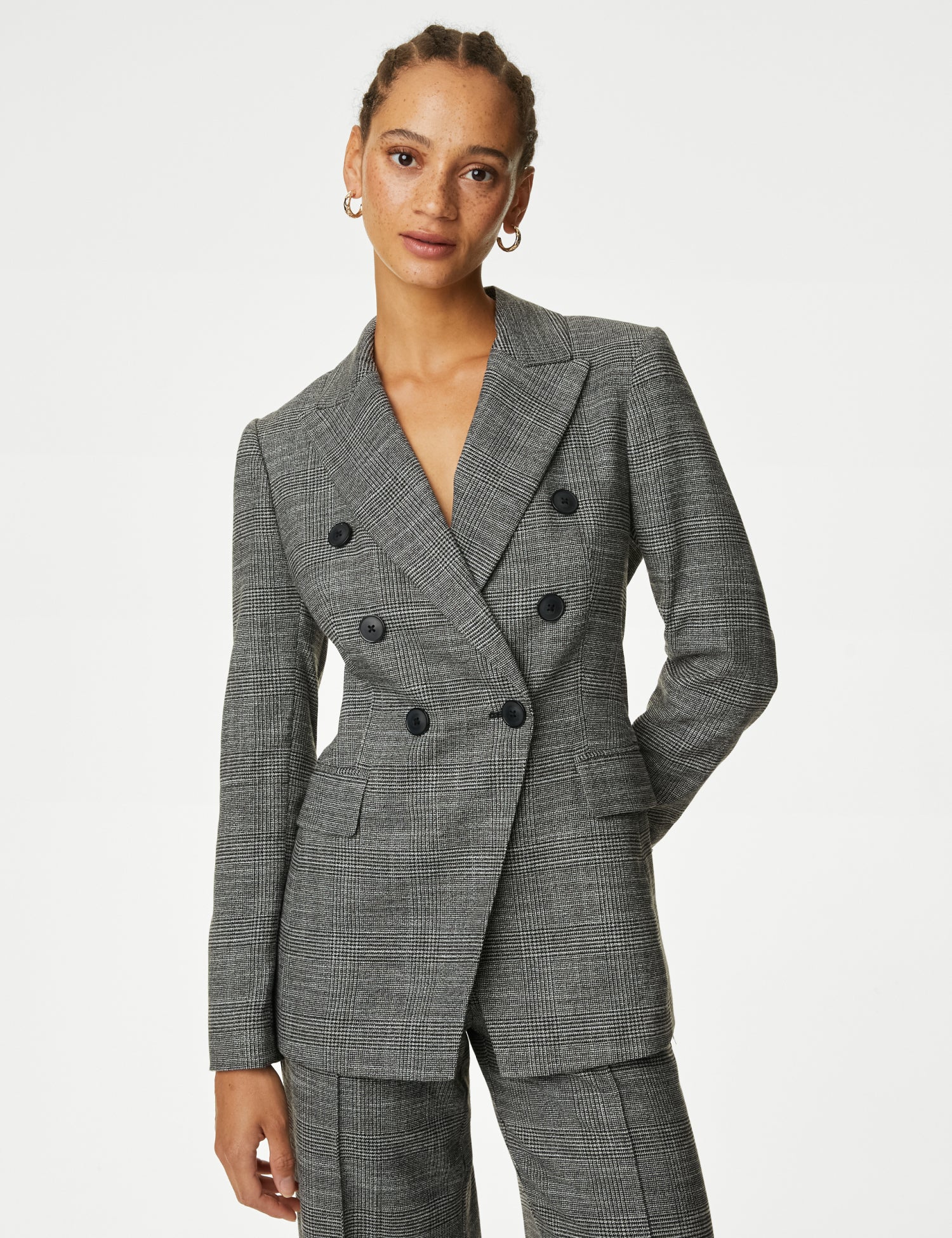 Tailored Checked Double Breasted Blazer