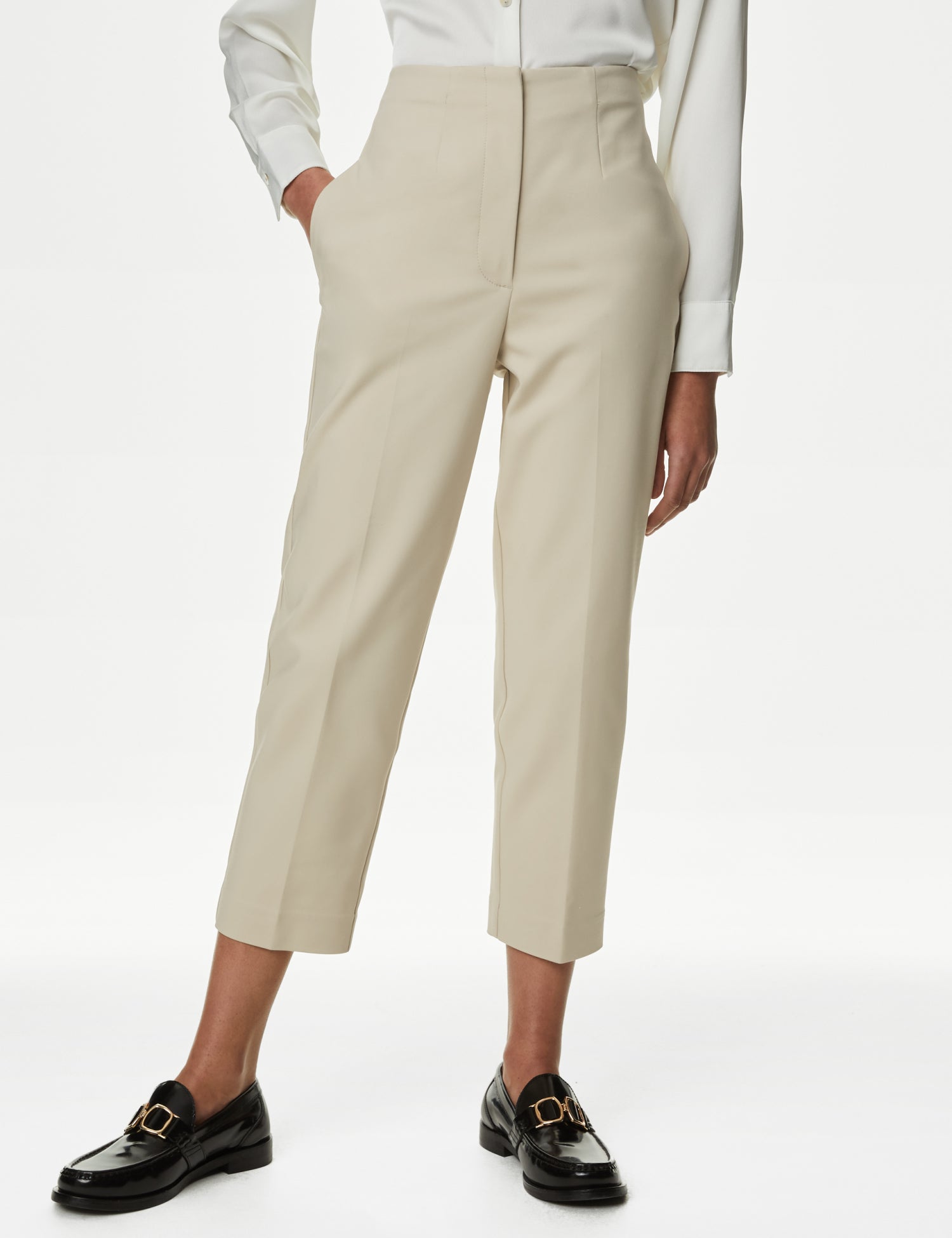 Cotton Blend Slim Fit Cropped Trousers