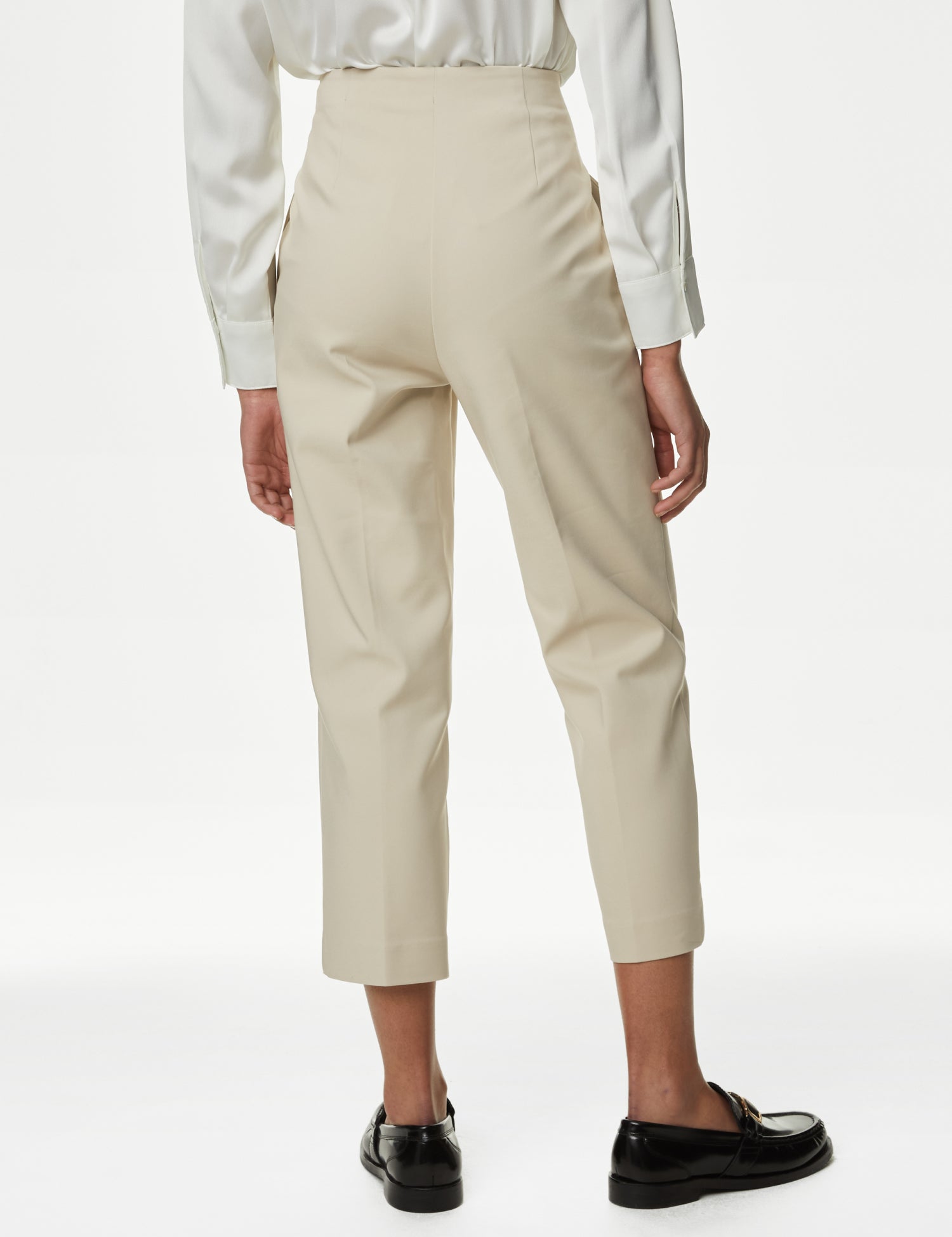 Cotton Blend Slim Fit Cropped Trousers