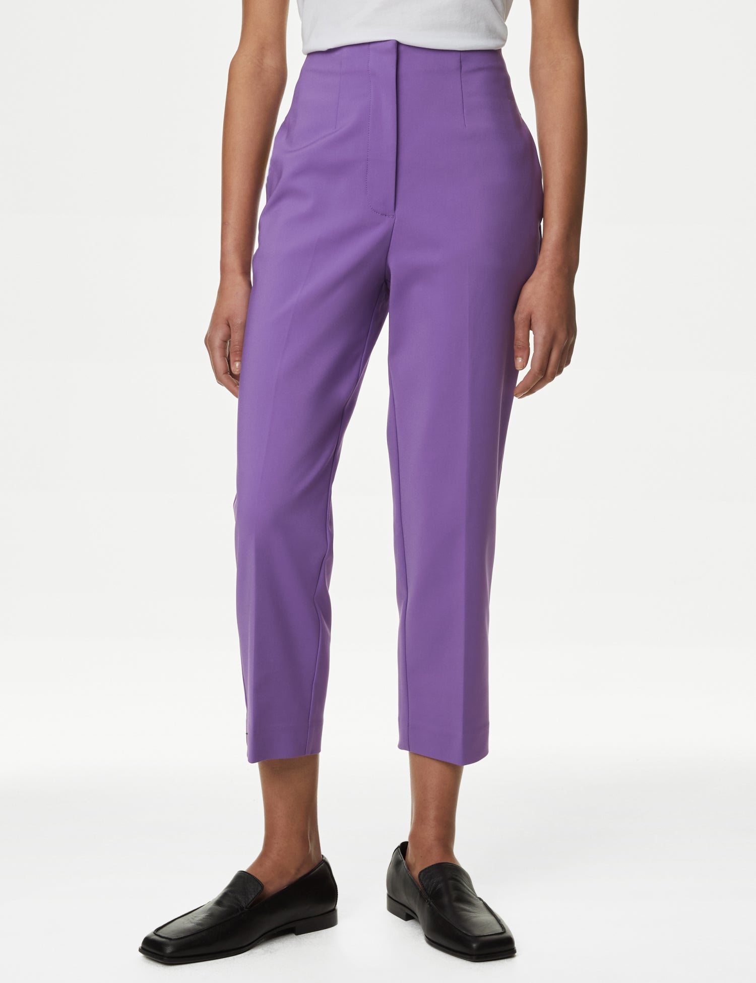 Cotton Blend Slim Fit Cropped Trousers