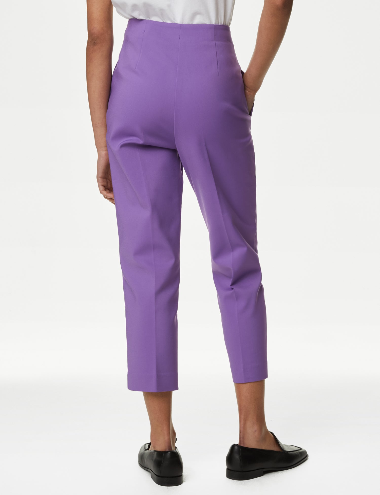 Cotton Blend Slim Fit Cropped Trousers