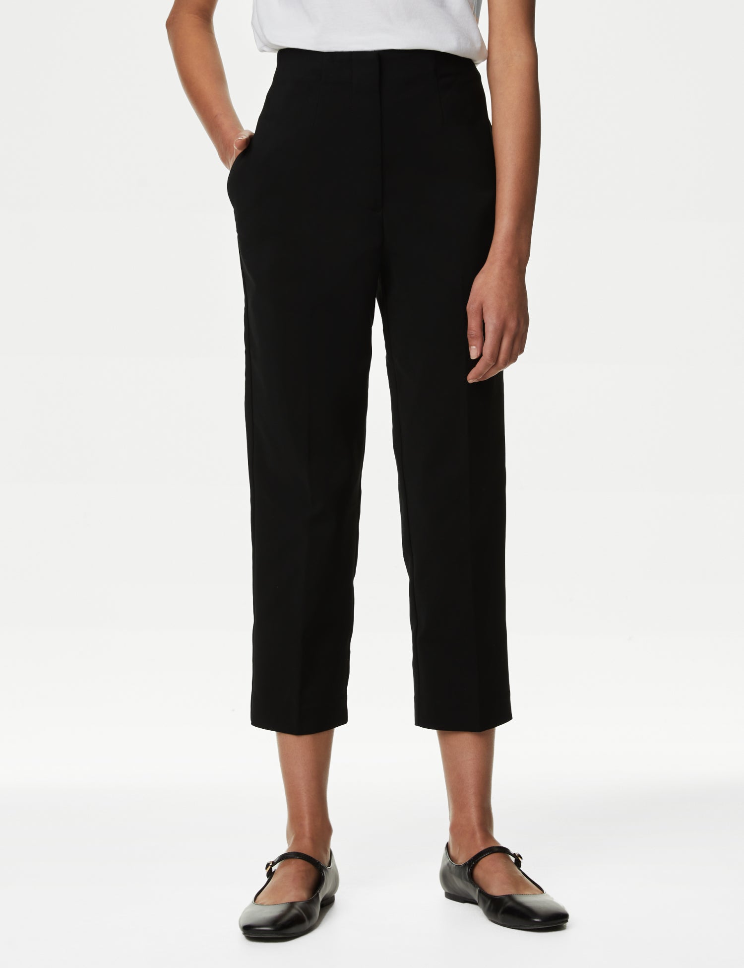 Cotton Blend Slim Fit Cropped Trousers