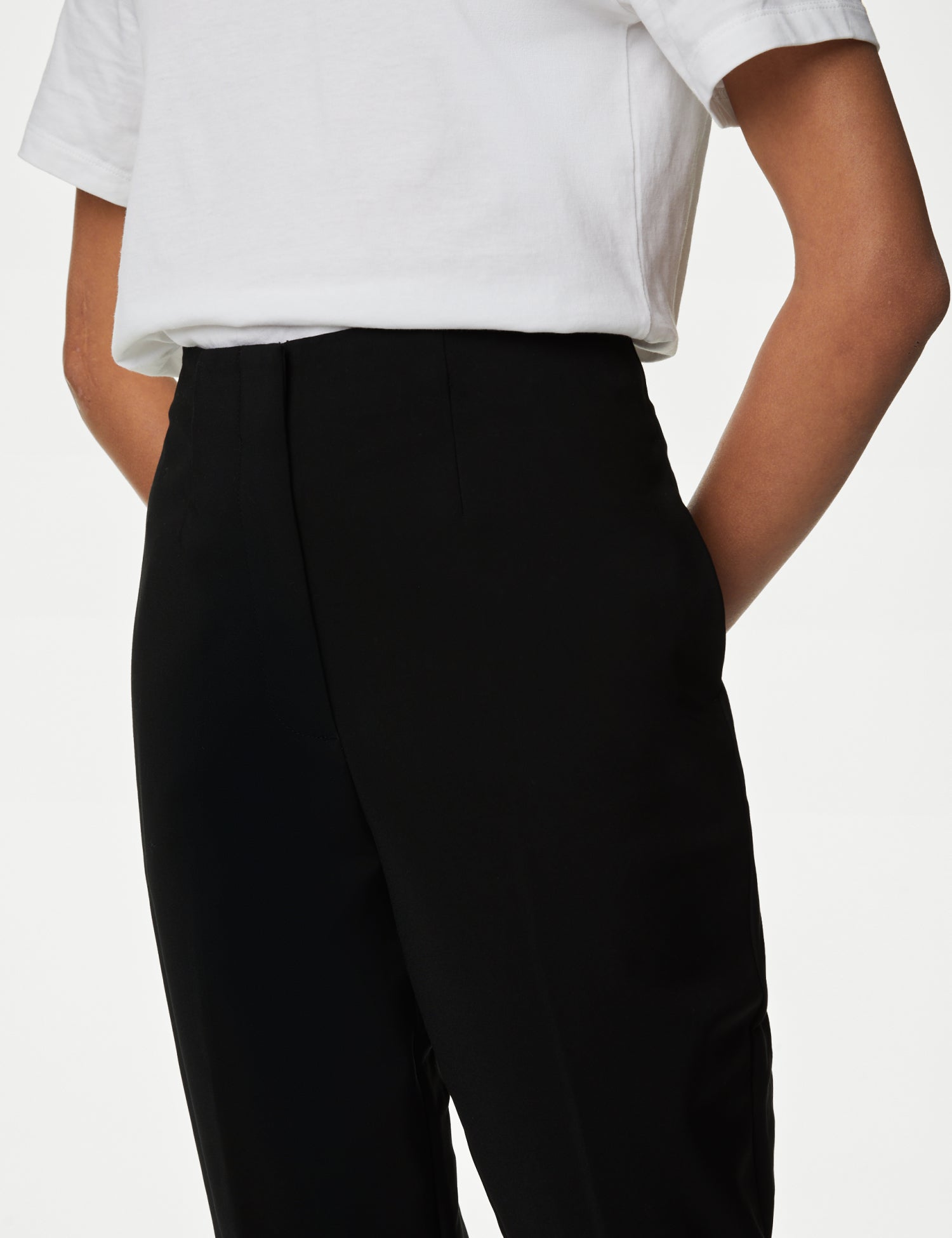 Cotton Blend Slim Fit Cropped Trousers