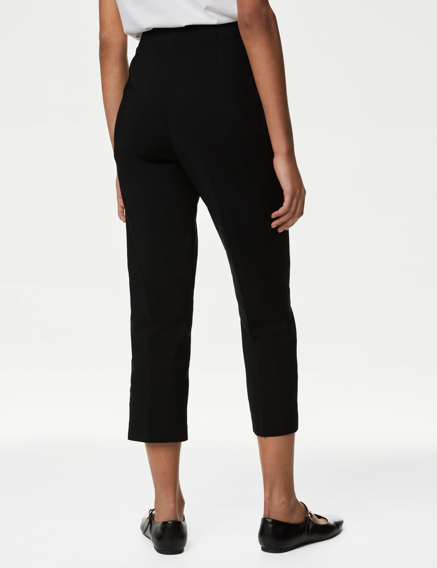 Cotton Blend Slim Fit Cropped Trousers