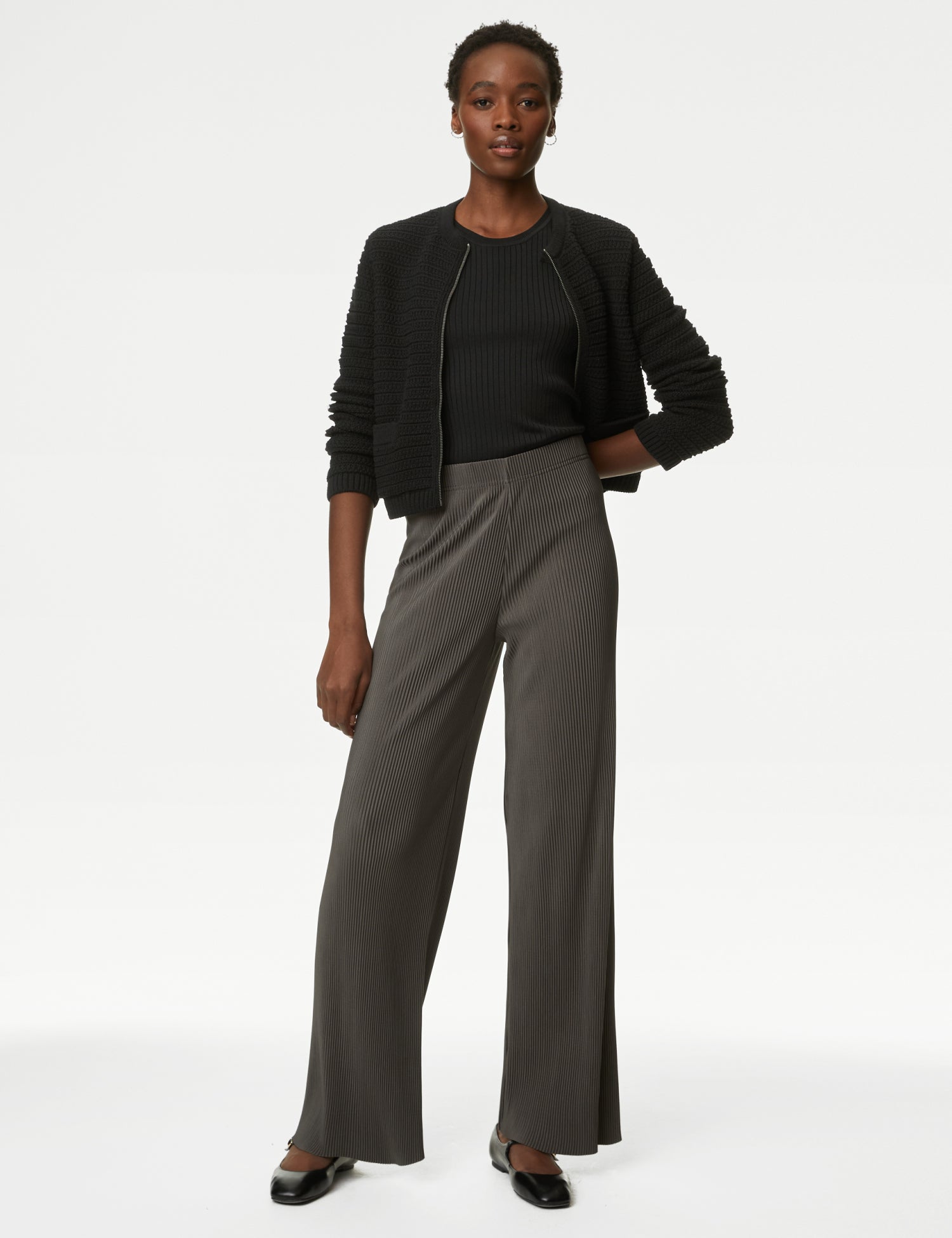 Plisse Wide Leg Trousers