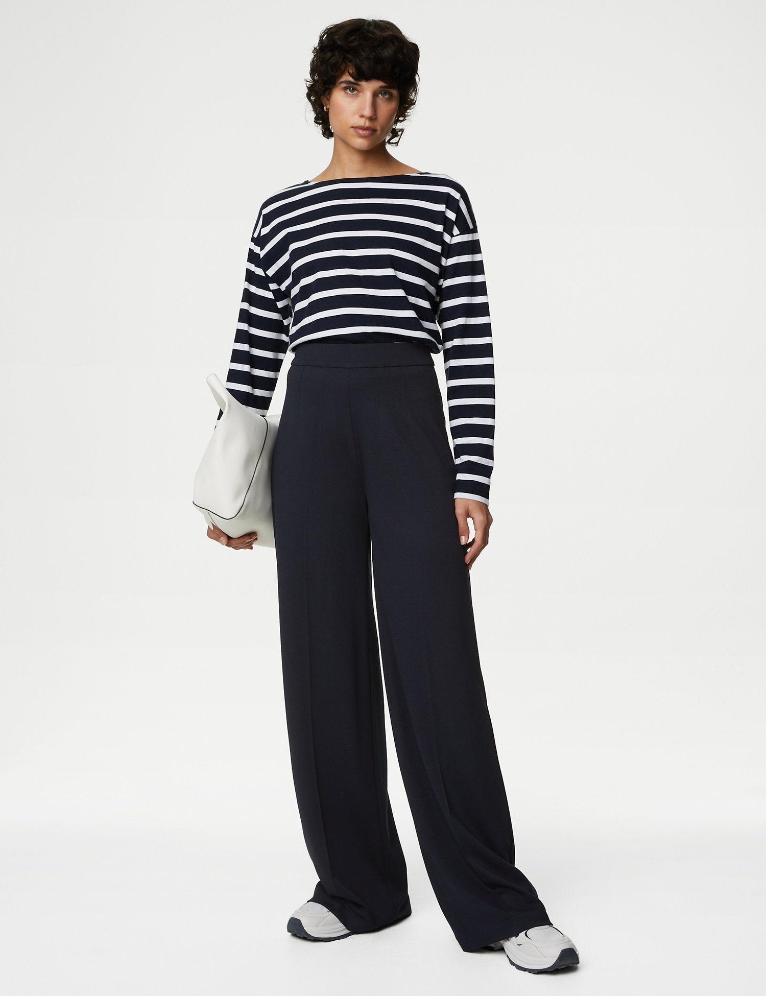 Jersey Wide Leg Trousers with Stretch - Main Image