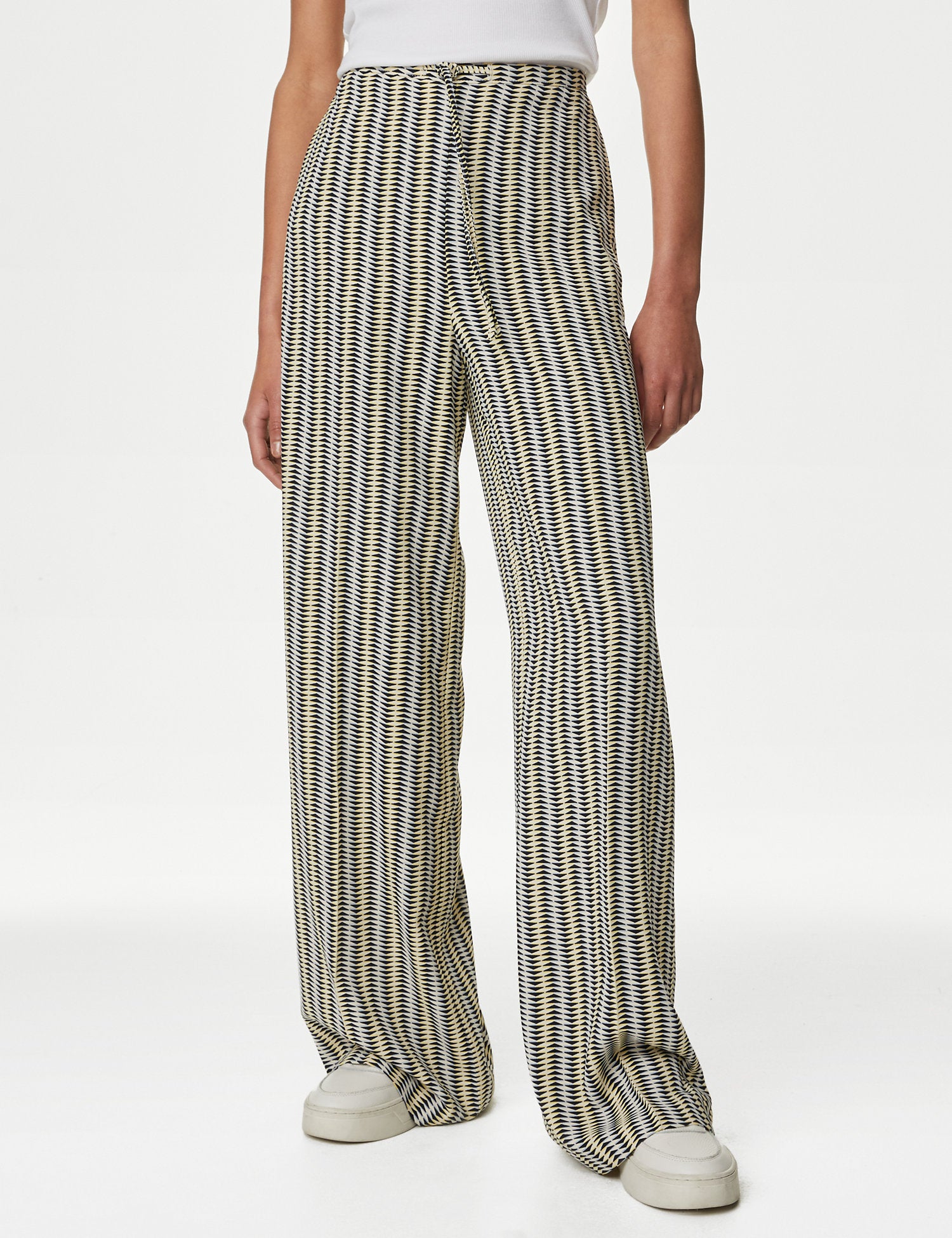 Printed Drawstring Wide Leg Trousers