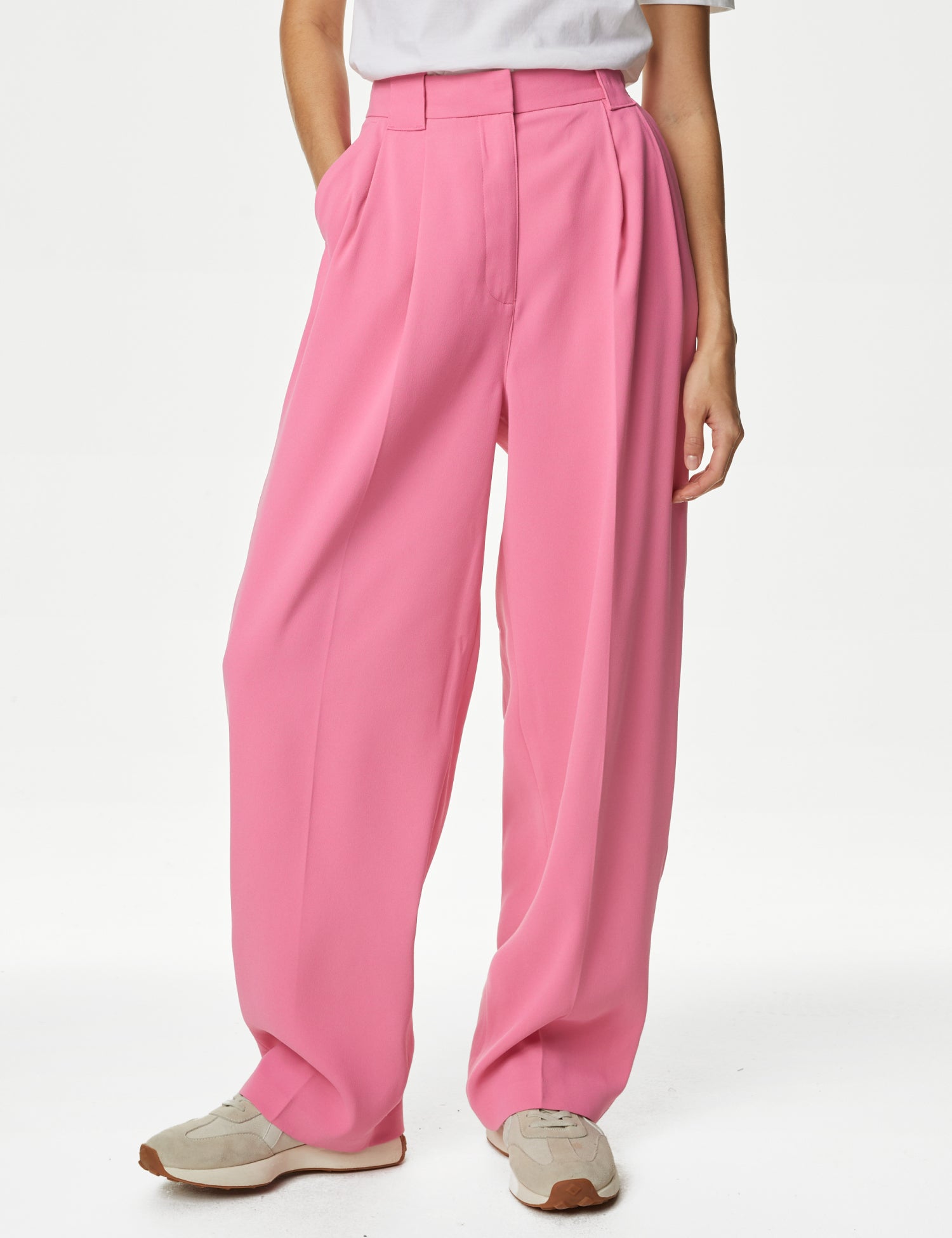 Crepe Pleat Front Straight Leg Trousers