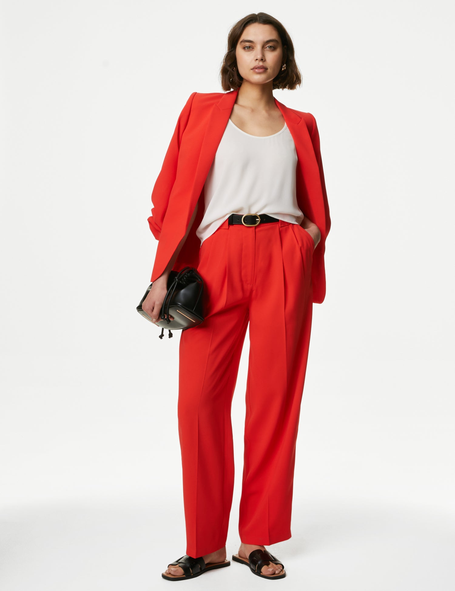 Crepe Pleat Front Straight Leg Trousers