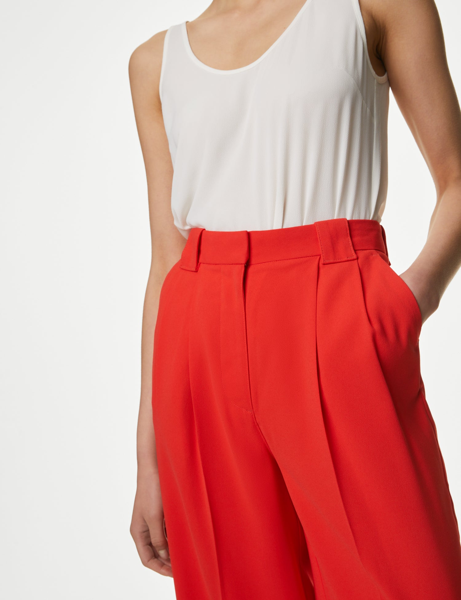 Crepe Pleat Front Straight Leg Trousers