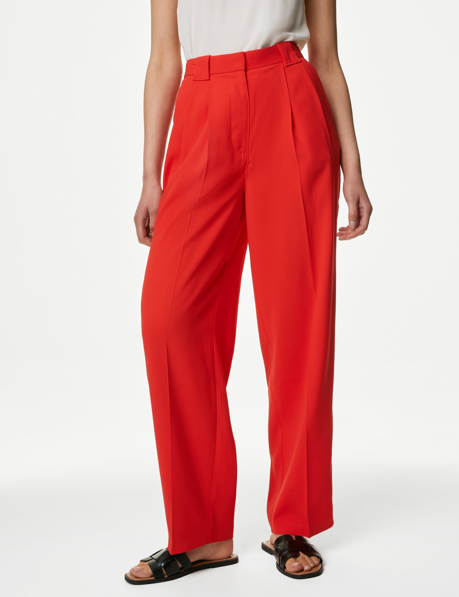 Crepe Pleat Front Straight Leg Trousers