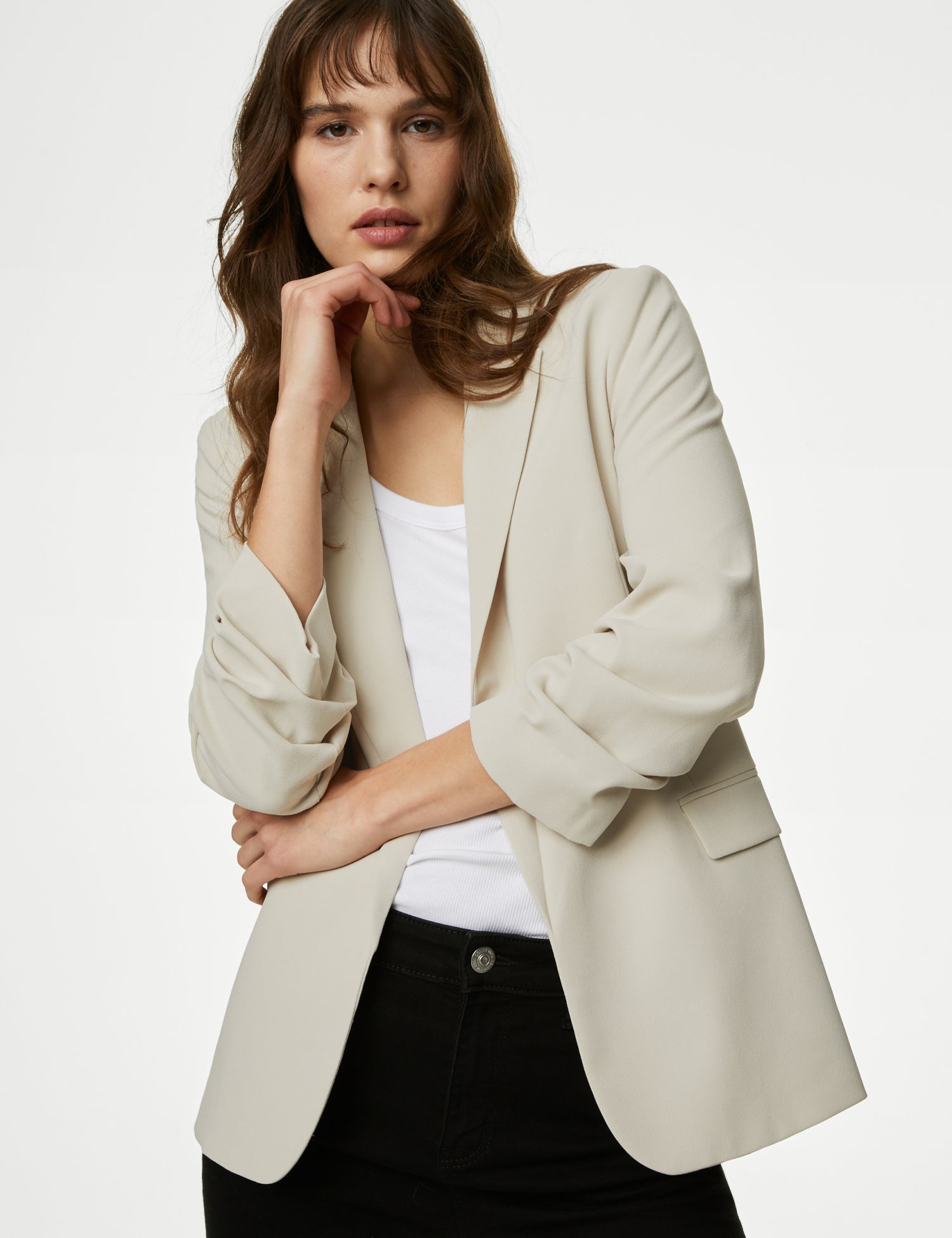 Ruched Sleeve Blazer