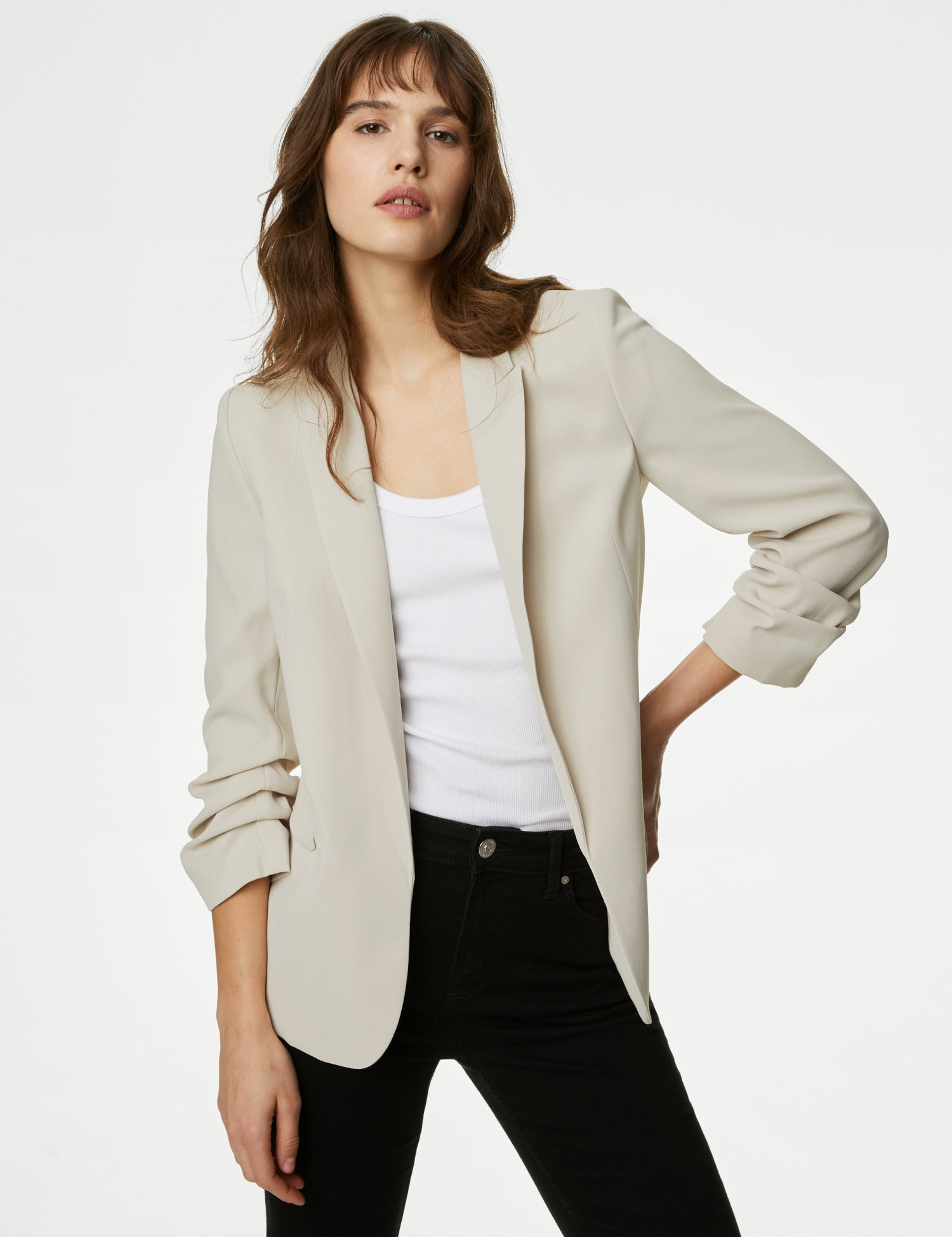 Ruched Sleeve Blazer