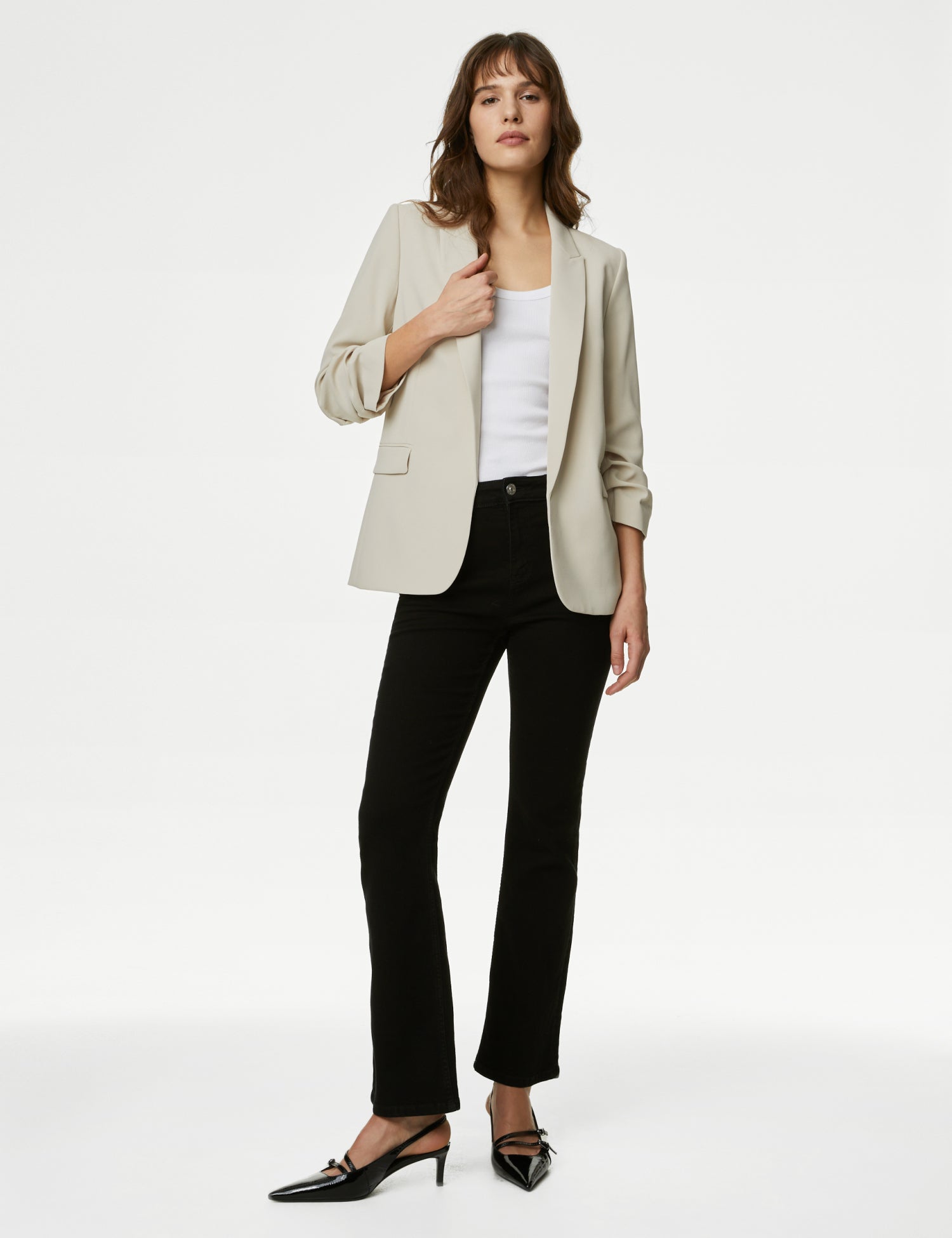 Ruched Sleeve Blazer