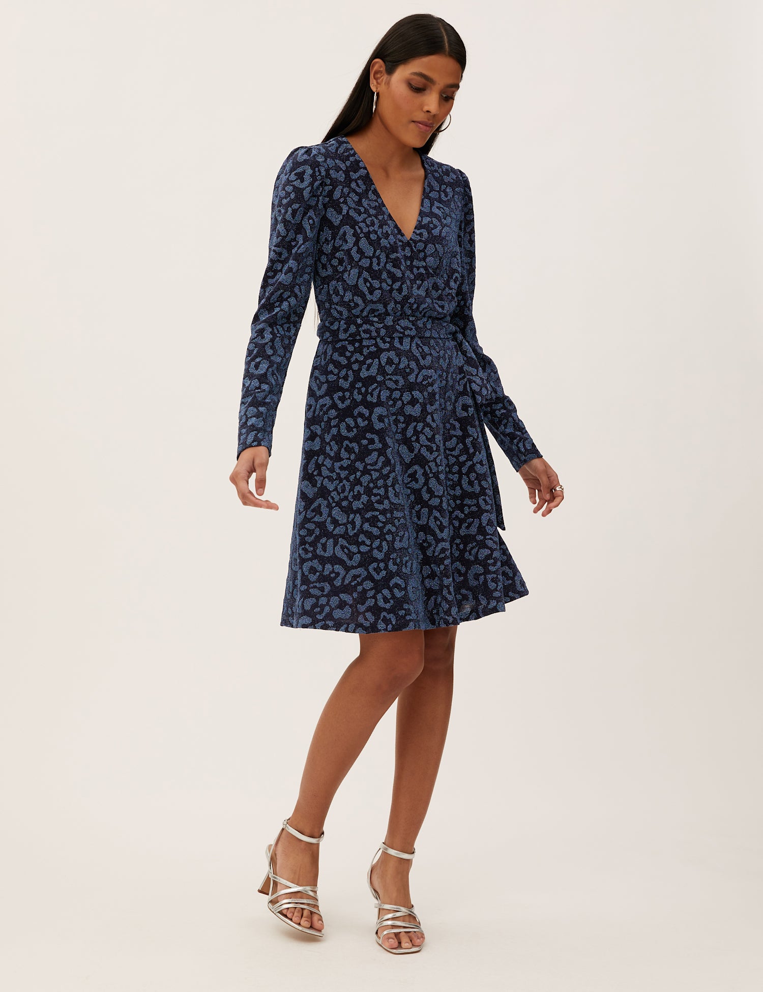 Animal Print V-Neck Knee Length Wrap Dress