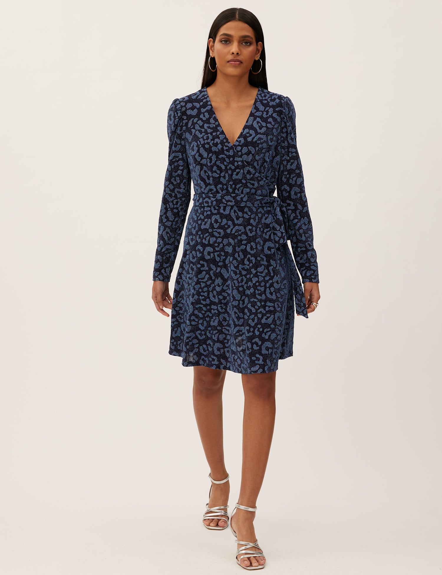 Animal Print V-Neck Knee Length Wrap Dress