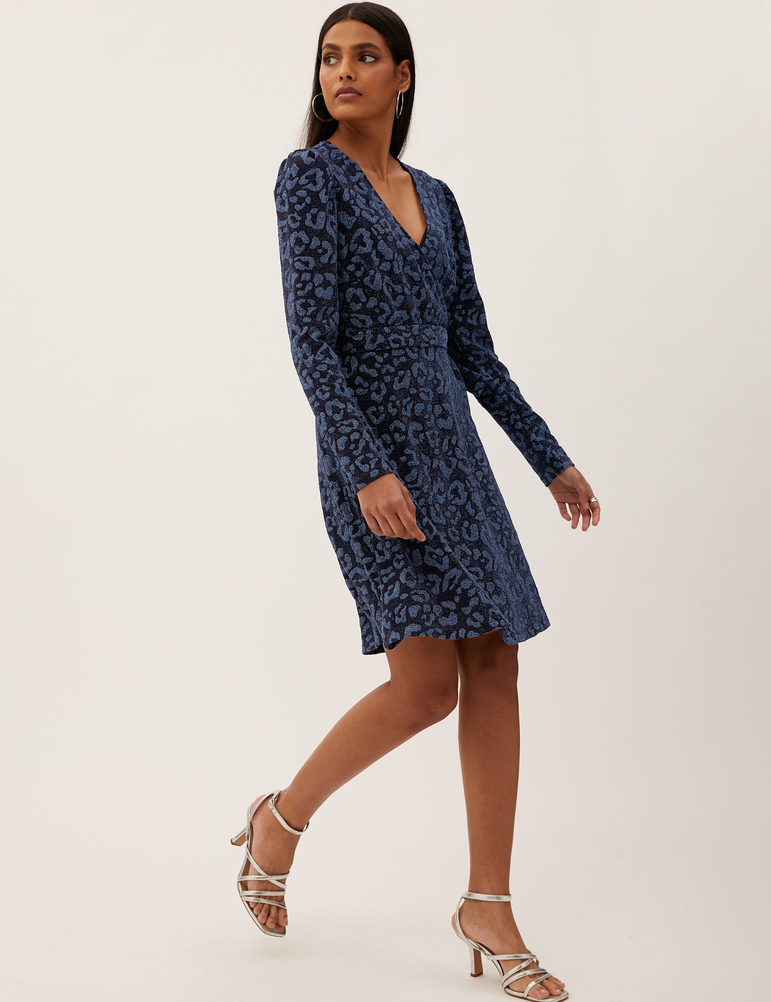 Animal Print V-Neck Knee Length Wrap Dress