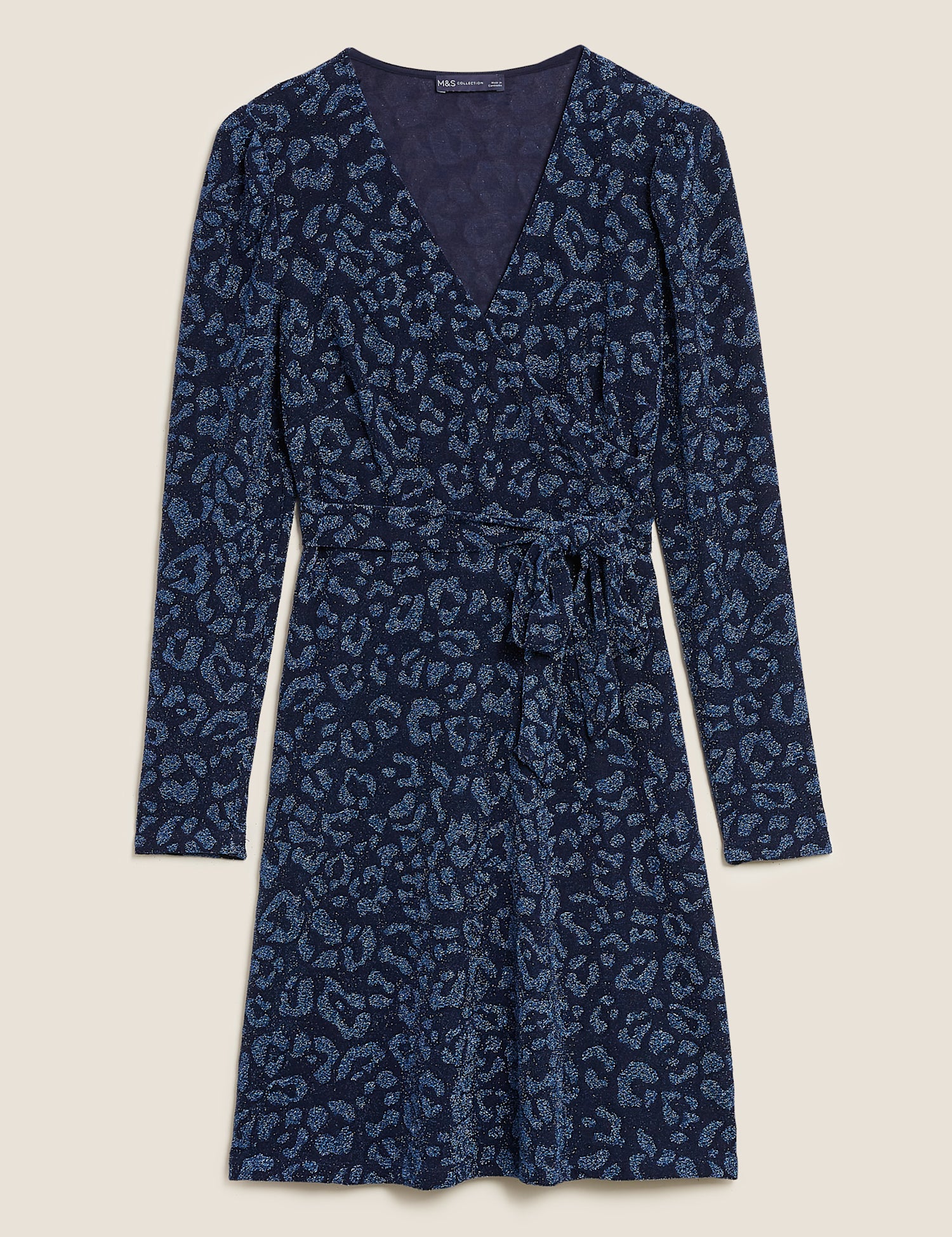 Animal Print V-Neck Knee Length Wrap Dress